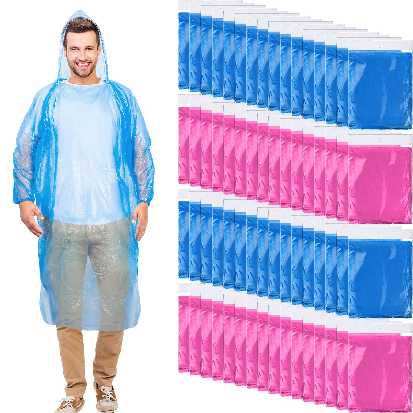 Handepo 100 Pack of Adult Rain Ponchos with Hood Disposable Rain Ponchos Plastic Emergency Raincoat Poncho for Adult Men Women