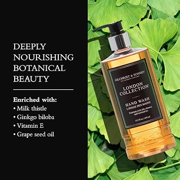 Gilchrist & Soames London Hand Wash Natural Moisturizing Liquid Cleanser With Red Tea, Soy, Grape Seed Oil, Ginkgo Paraben & Sulfate Free Soap with Crisp, Clean Scent, 15.5 oz Pump Bottle
