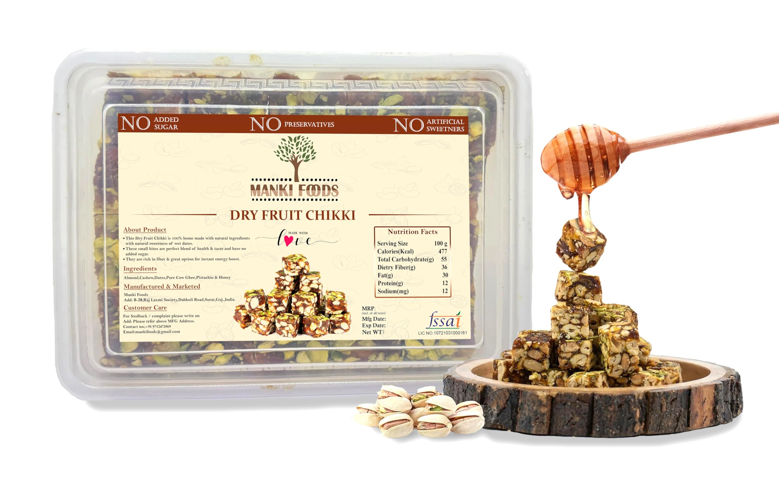 Maanki Dry Fruits Sugarfree Dates Barfi (Khajoor Dryfruit Chikki),500 Gm, Fresh