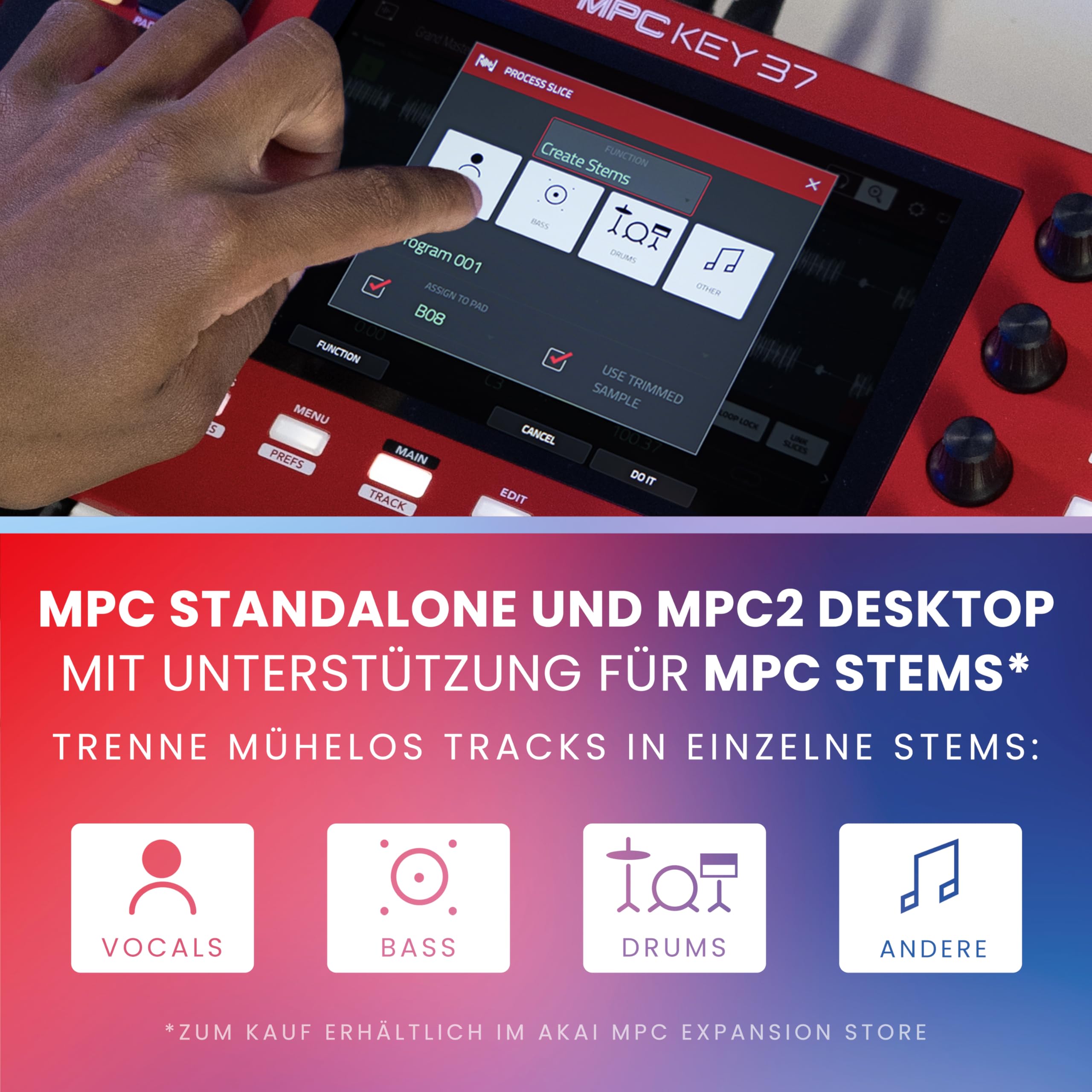 Akai Professional MPC Key 37 Standalone-Produktionssynthesizer, Drum Machine, MIDI-Keyboard, mit Wi-Fi, Bluetooth, Touchscreen, Plug-ins und Native Instruments Integration