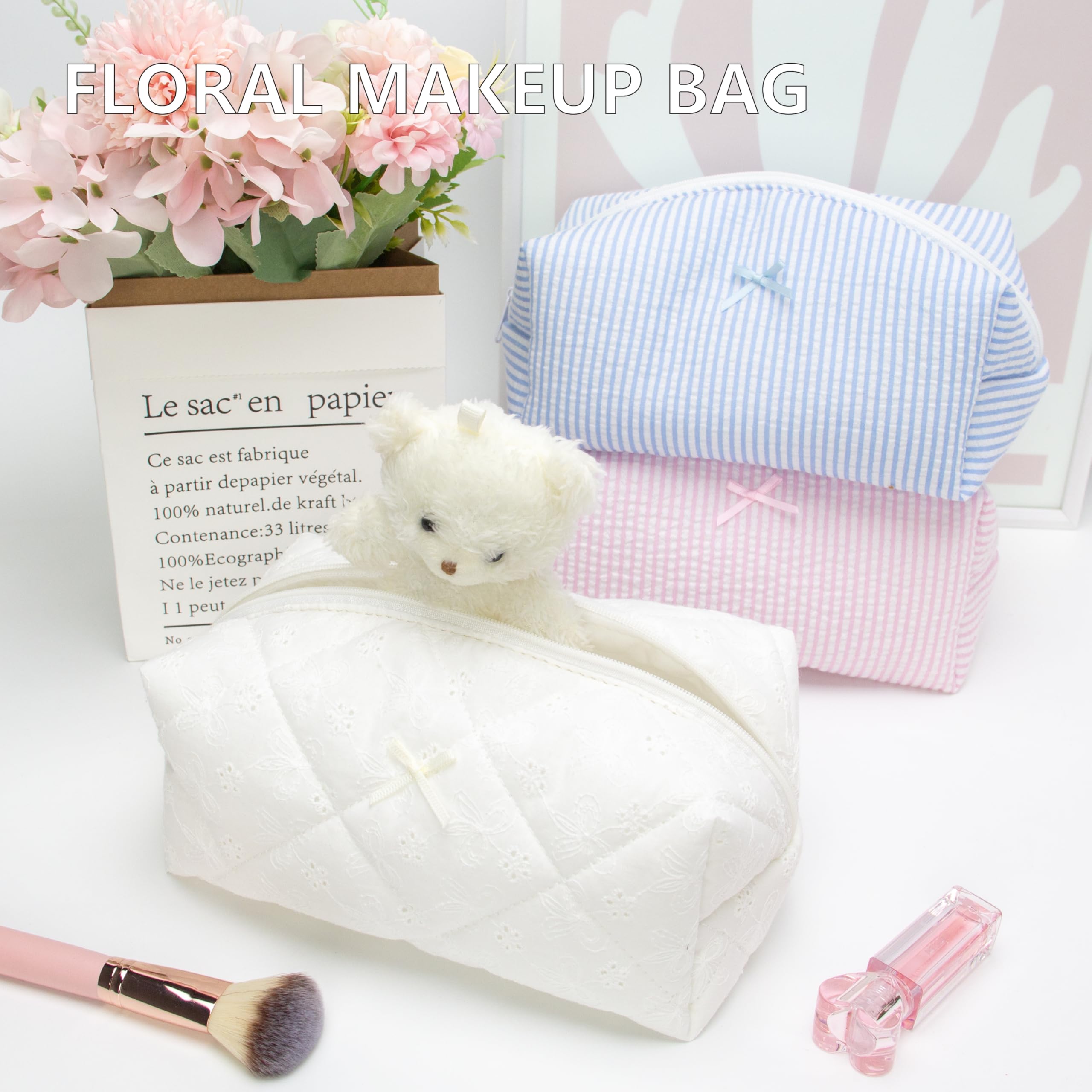 PAZIMIIK 6-teiliges gemütliches Make-up-Taschen-Set, Reise-Kosmetiktasche für Damen, weiche Kulturbeutel, ästhetischer Make-up-Organizer, tragbar, große Reißverschlusstasche für Hautpflege