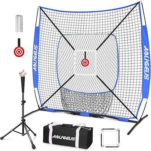 Red de práctica de béisbol y sóftbol de 6'x6', red de lanzamiento, red de bateo, con zona de strike adicional, objetivo y marco de arco, para