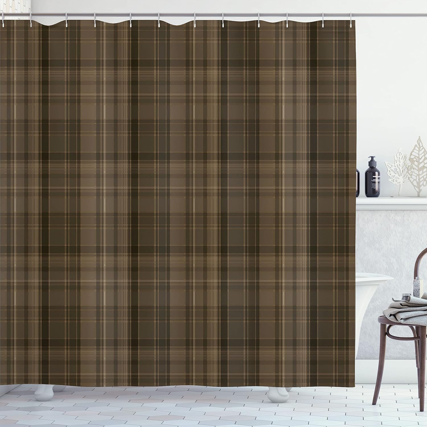 Lunarable Plaid Shower Curtain, Classic English Tartan Plaid Cells Stripes Scottish Geometric Traditional, Cloth Fabric Bathroom Decor Set with Hooks, 69" W x 70" L, Night Blue