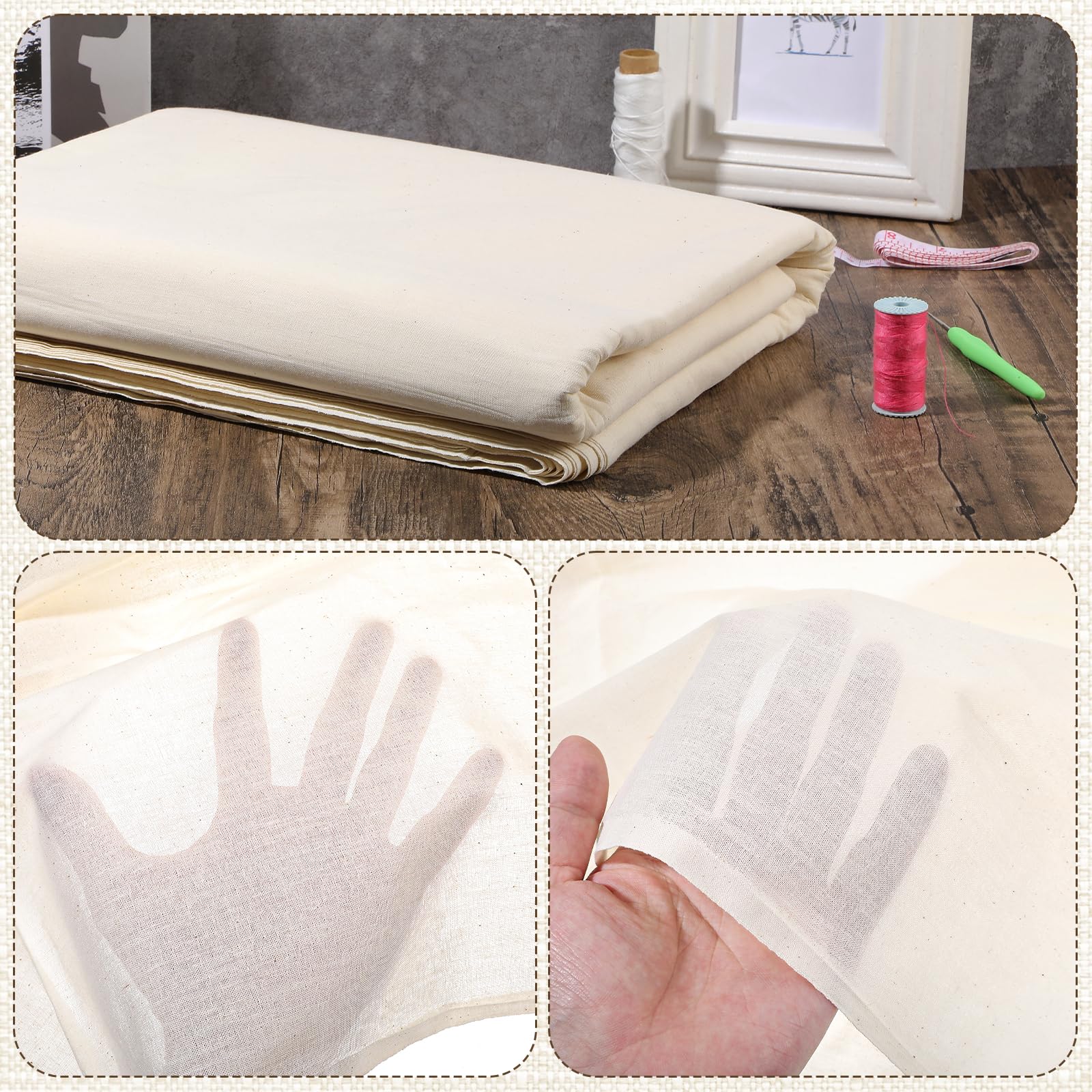 Tissu en mousseline légère 100 % coton naturel non blanchi pour couture, vêtements, matelassage, drapage - 160 x 13 m