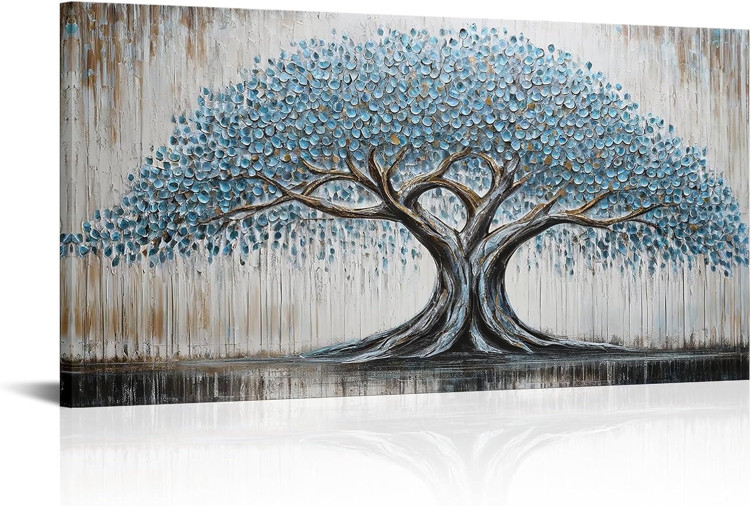 Canvbay Abstract Blue Tree Wall Art Abstract Tree of Life Canvas Painting Poster Panoramic Landscape Artwork Decor Big Tree Wall Decorations for Living Room 20x40 Inch