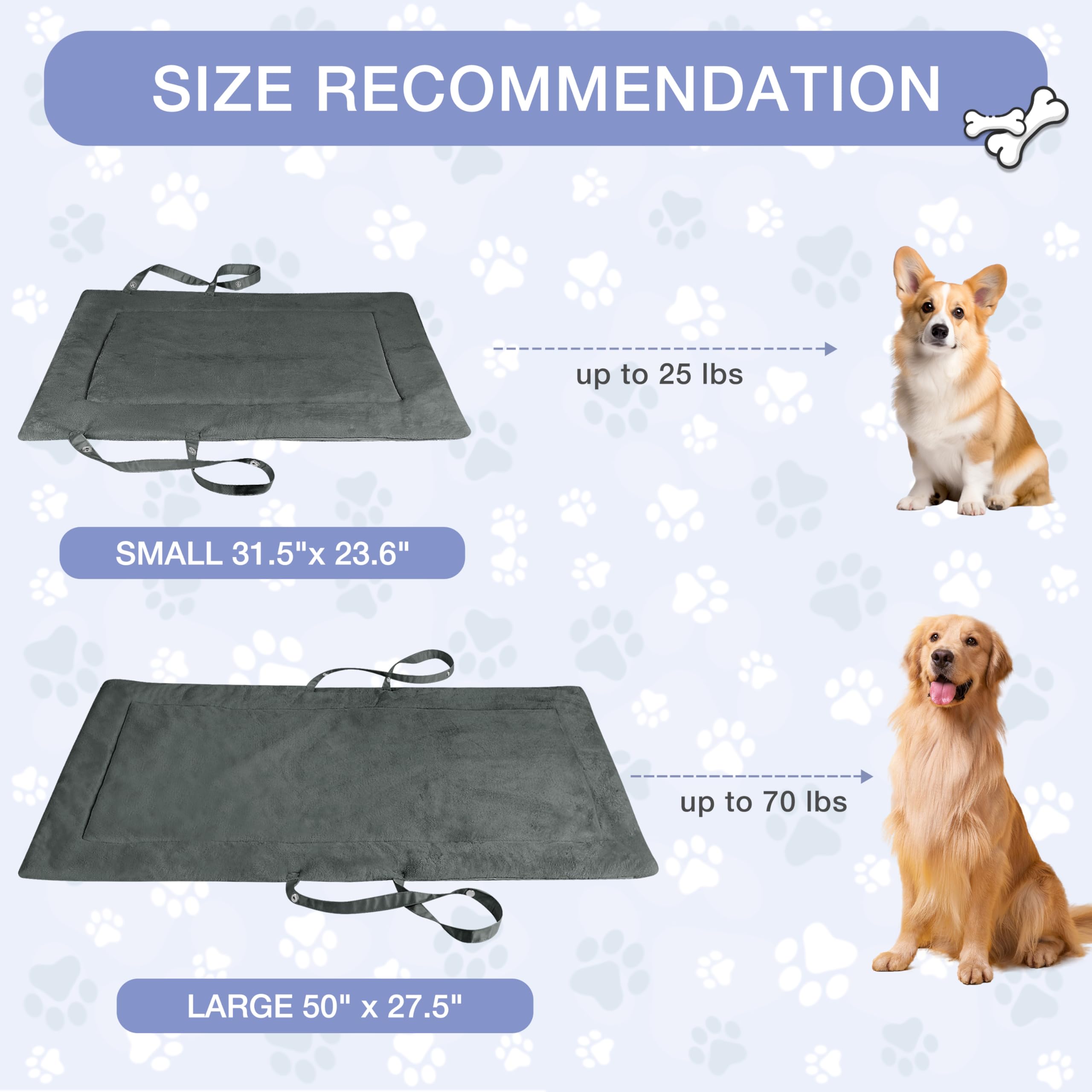 Pawsse Wasserdicht Hundedecke für Unterwegs 127 x 70cm, Outdoor Hundematte Waschbar Hundekissen zum Mitnehmen, Faltbare Hundebett für Reise Auto Camping, Grau