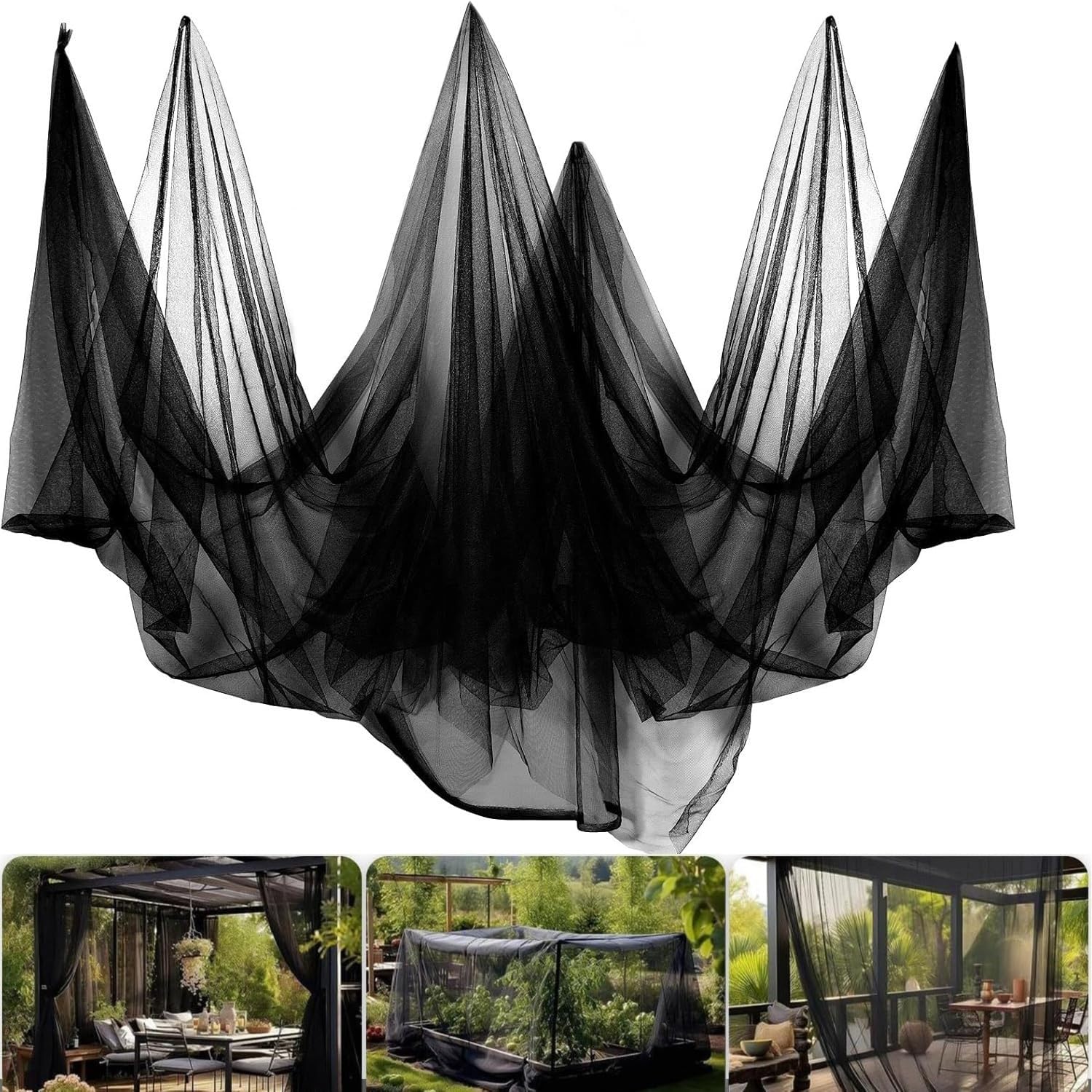BAAQII Insect Netting Garden Mesh Netting Pest Barrier Fly Bird Net Mosquito Net Protect Plants Flowers Barrier Outdoor Indoor Courtyard Mesh Curtain (Black, 2.4 * 4m)