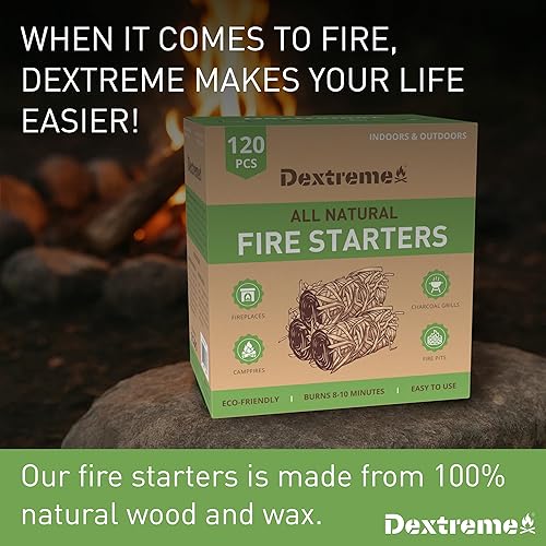 Miniatura 8 de Dextreme Arrancador de fuego (60 piezas) para fogata, arrancador de carbón, chimenea, estufa de leña, barbacoa, chimenea, hoguera y parrilla, para