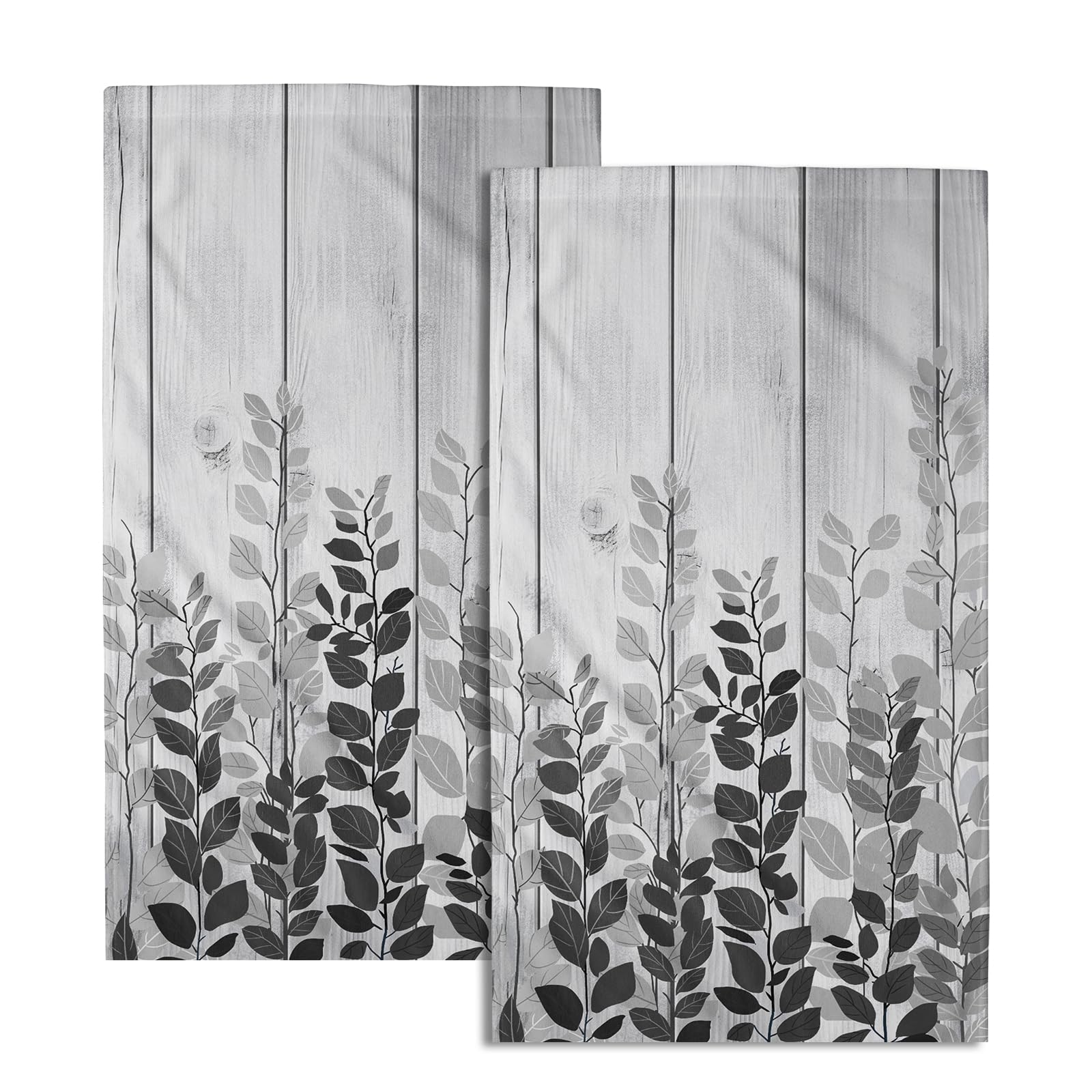 Juego de 2 toallas de mano de hojas de eucalipto grises, de madera rústica, suave, toallas de baño para invitados, cocina, spa, hogar, decoración de baño