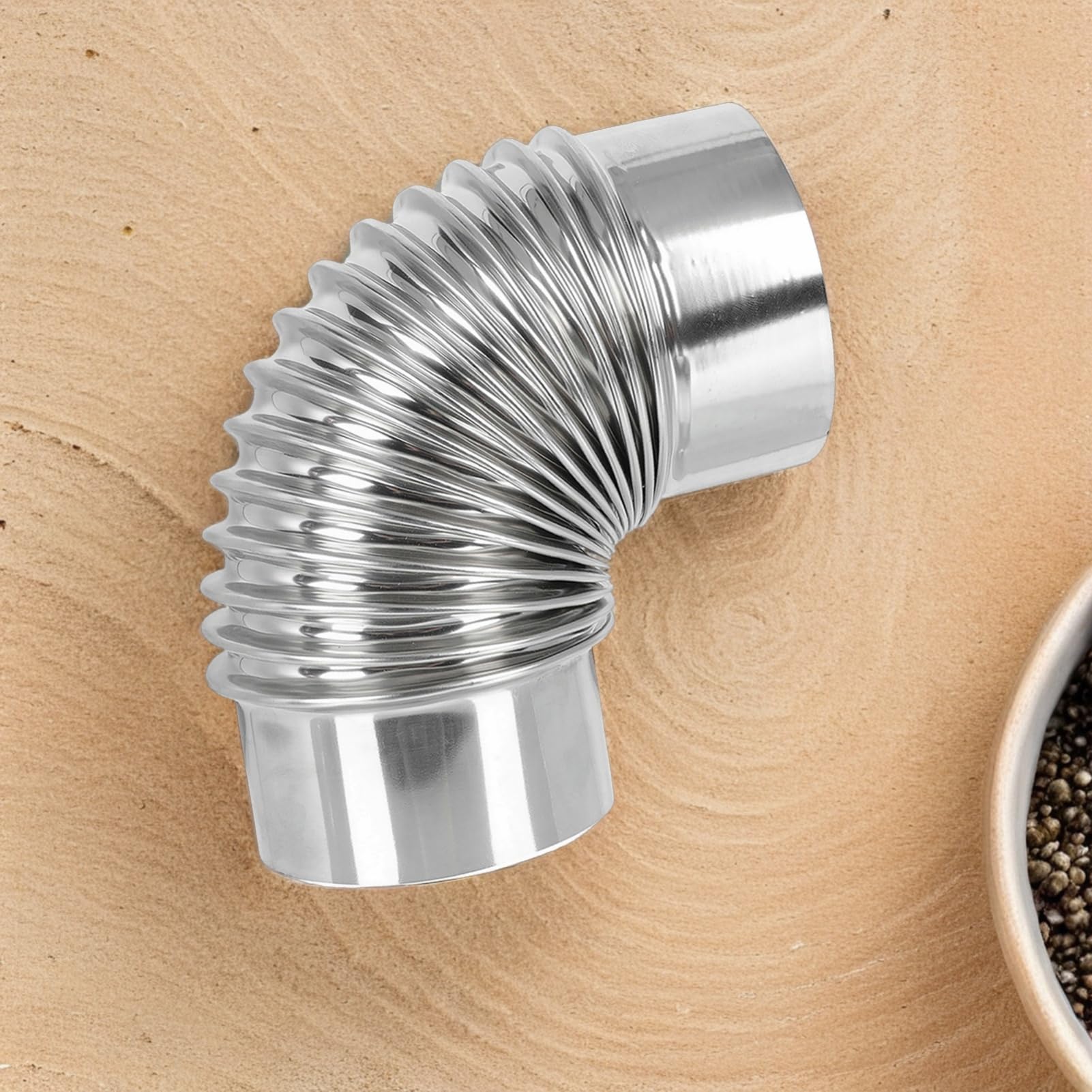 Tubo di Scarico della Stufa a Gomito 90° 2 Pezzi Acciaio Inox | Argento, per Stufa e Scaldabagno, Uso Interno e Tende Calde, Raccordo Esterno da 9cm