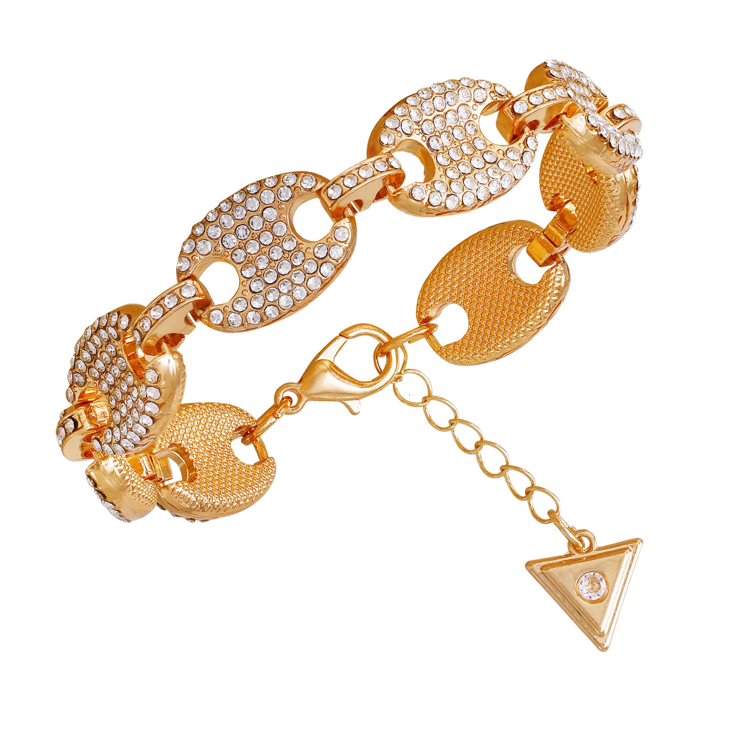GUESS Bracciale a maglie in pietra trasparente con pavé dorato
