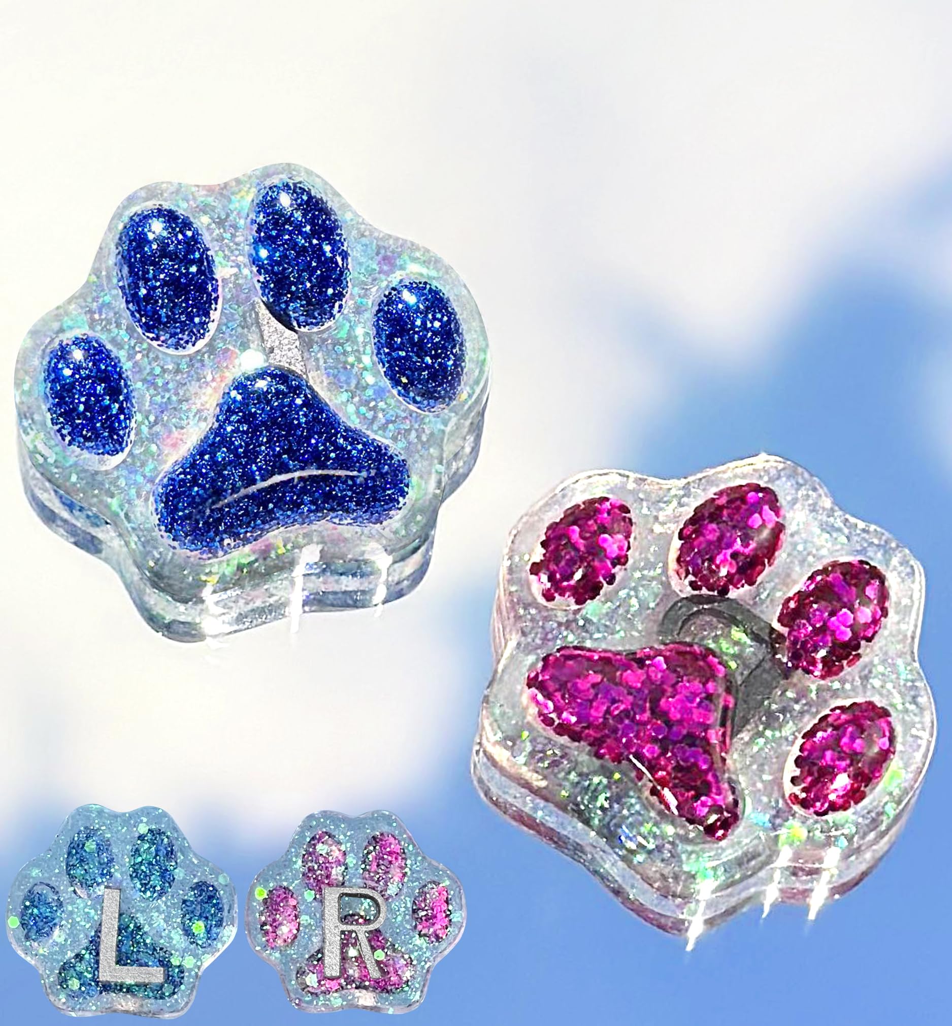 Plifal Xray Markers with Lead Initials Paw - X-ray Markers Glitter Deep Rose &amp; Blue Resin Radiology with Letter Include Reusable Adhesive Tape to Nurse Radiologist Badge Reel Buddy, Easy to Identify