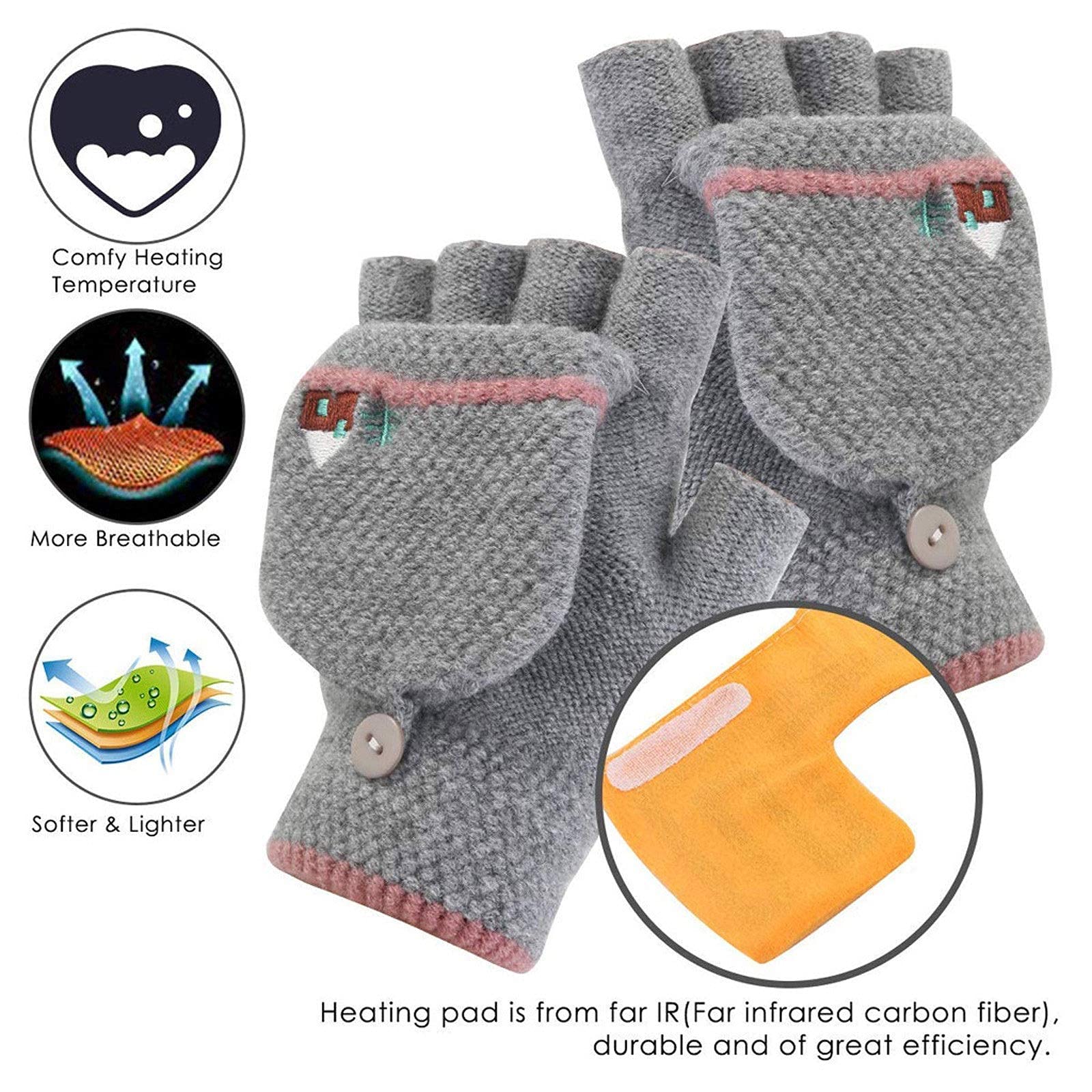 Gants Chauffants USB Rehomy Pour L'hiver - Chauffage Double Face, Demi-doigts Pour Ordinateur, Smartphone Et Extérieur