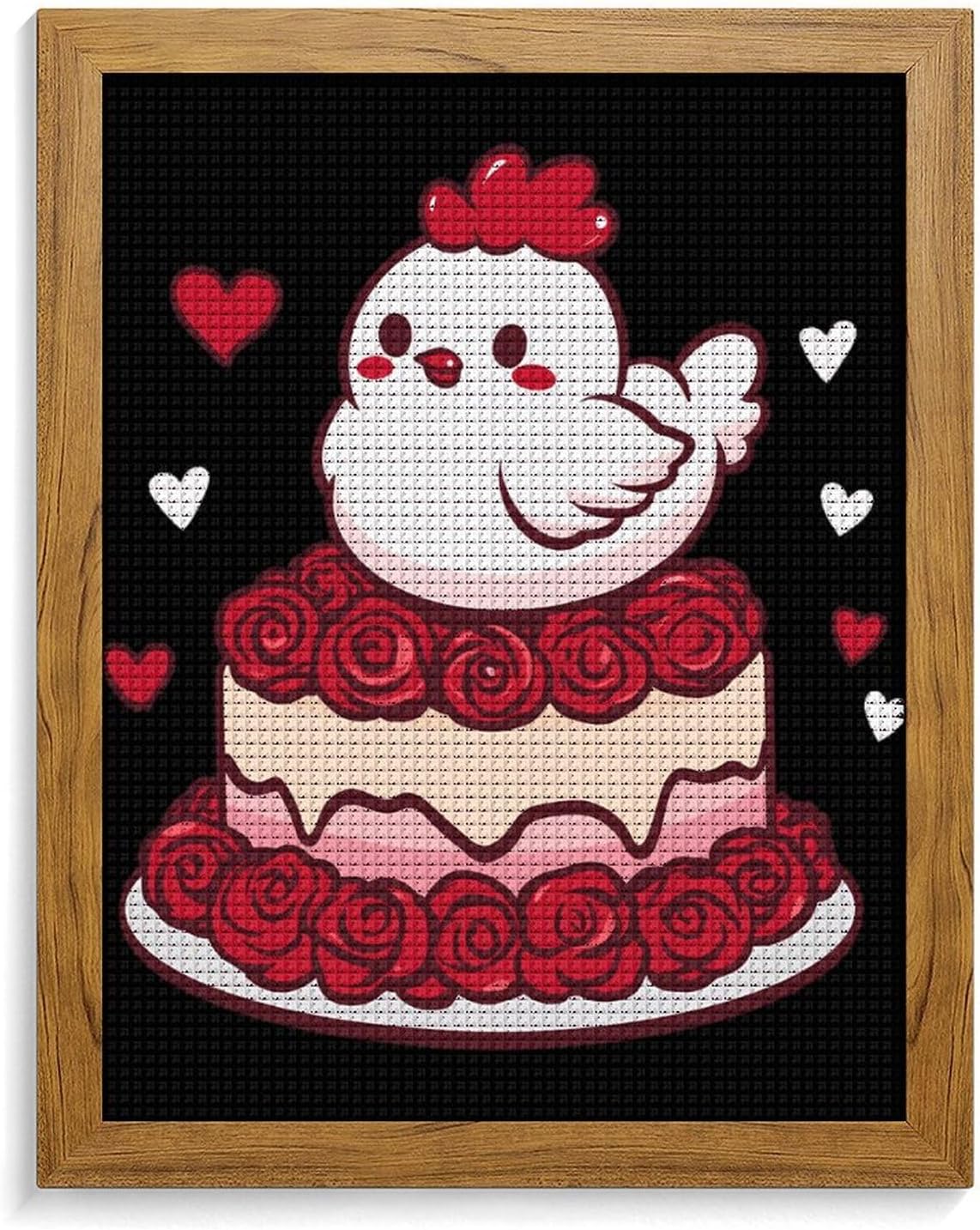 Birthday Cake Hen Chicken Diamond 5D Painting Kits with Frame DIY Full Round Drill Gem Art Crafts for Home Wall Decor 16 X 20in Yellow Wood 40 * 50cm