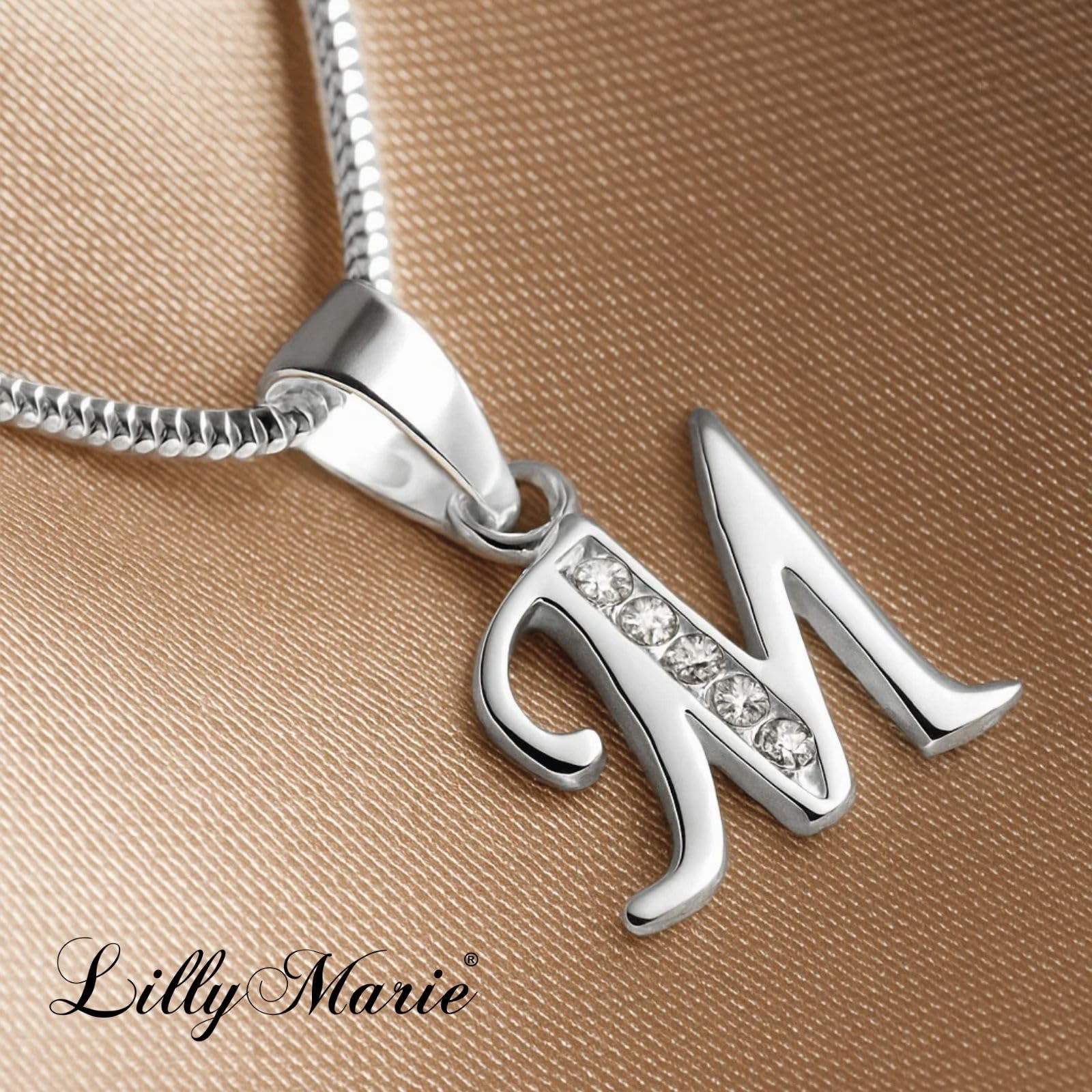 LillyMarie Damen Hals-Silberkette echt Silber 925 Anfangs-Buchstabe klar längen-verstellbar Schmucketui Schöne Geschenke für Frauen