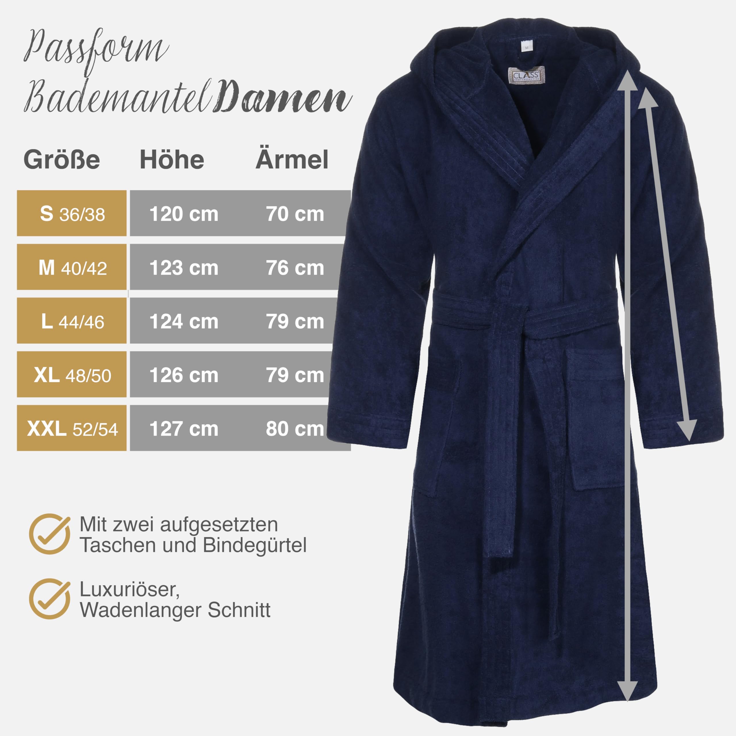Class Home Collection Bademantel Damen & Herren mit Kapuze – 100% Baumwolle Frottee, weich & saugfähig – OEKO-TEX zertifiziert
