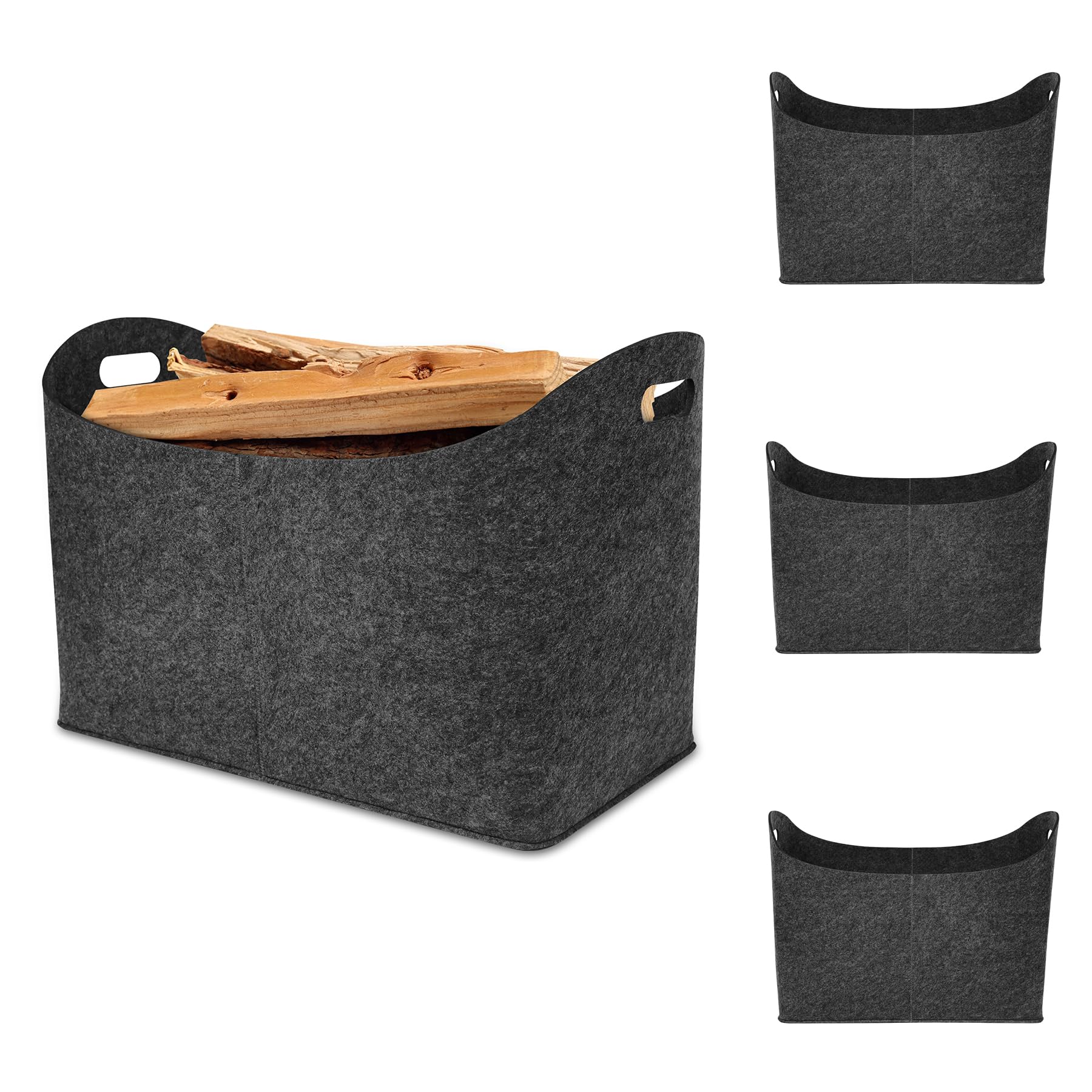 Froadp Lot de 4 sacs en feutre pour bois de cheminée, sacs à provisions en feutre multifonctionnels, panier à bûches de cheminée pliable avec poignées renforcées, capacité de charge jusqu'à 60 kg,