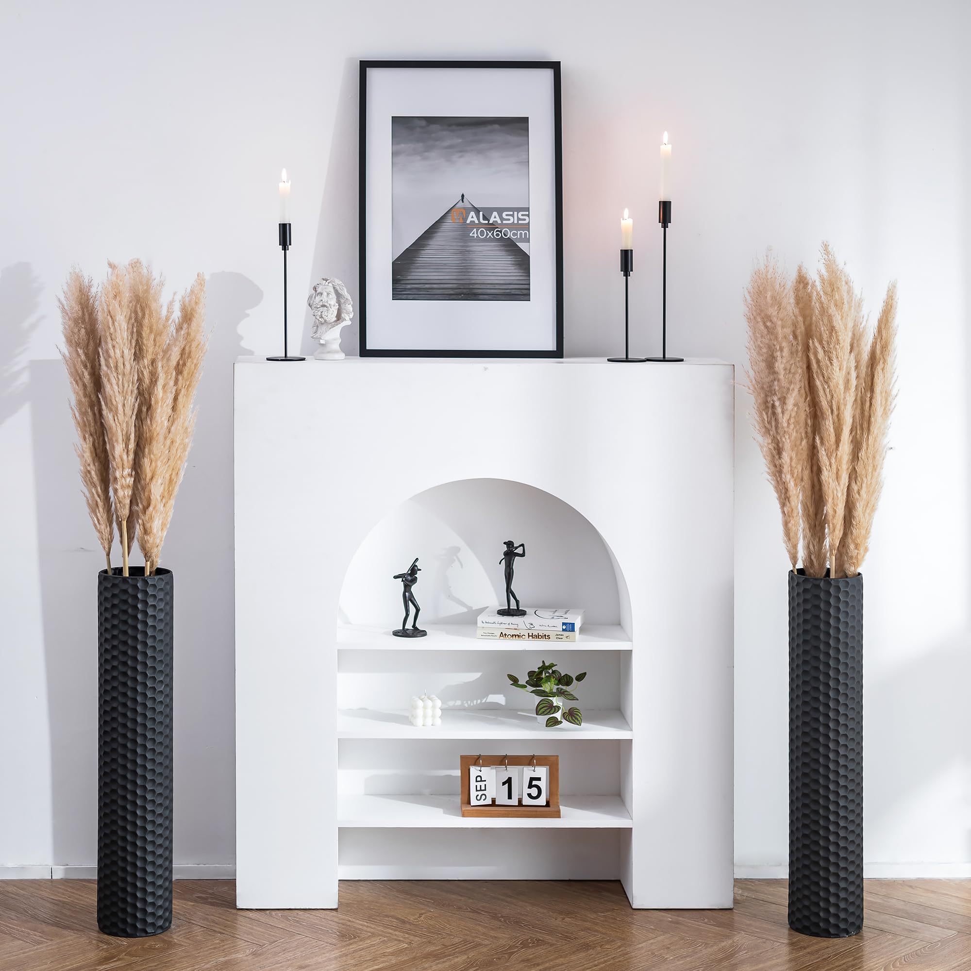 Sziqiqi Jarrones Grandes para Suelo Negro: 70 cm Jarrón Altos de Pie para la Sala de Estar - Jarrones de Suelo de Metal Grande Set de 2 - Florero de Gran Tamaño para el Dormitorio Cocina Chimenea