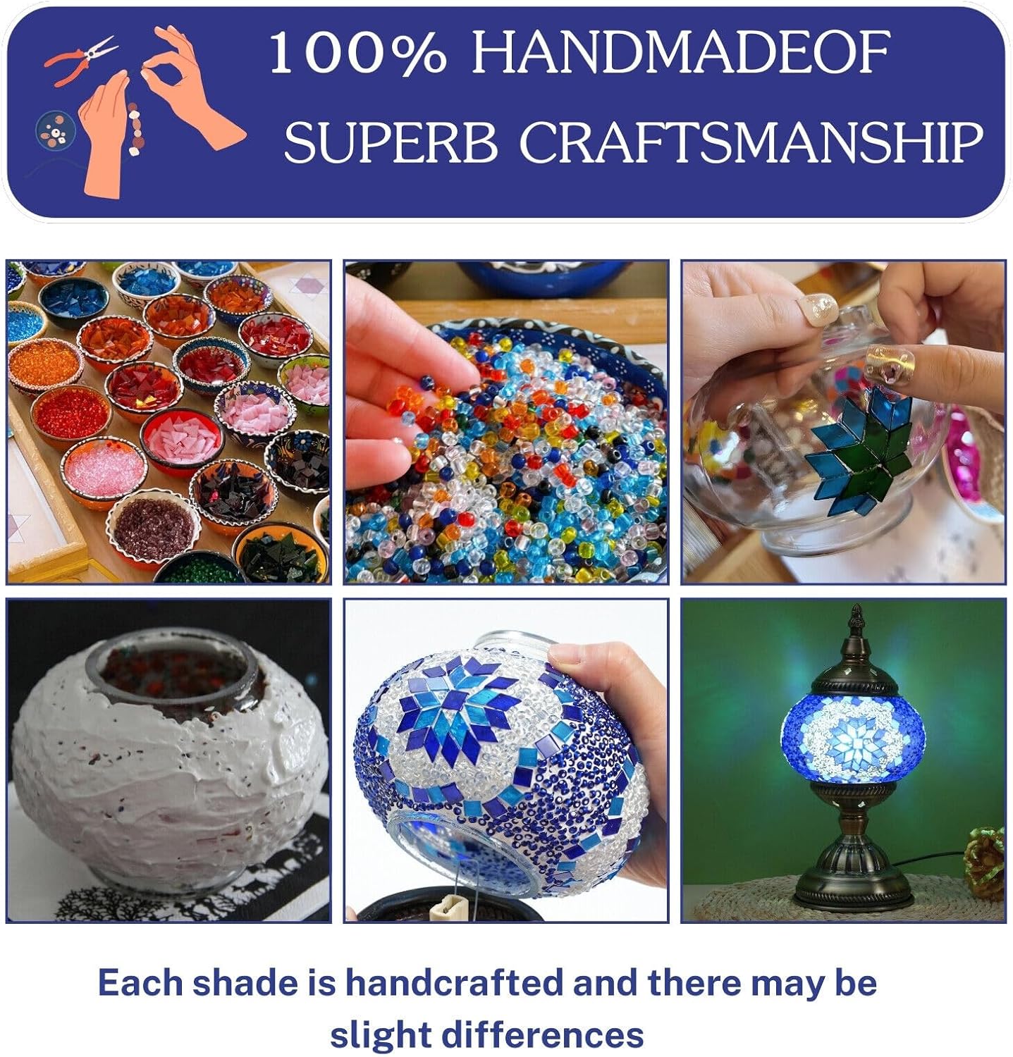 Turkish Moroccan Mosaic Table Lamp, Handmade Glass Bedside Night Light, 3-Color Adjustable，Metal Base, Decorative Lantern for Bedroom, Living Room - Bulb Included