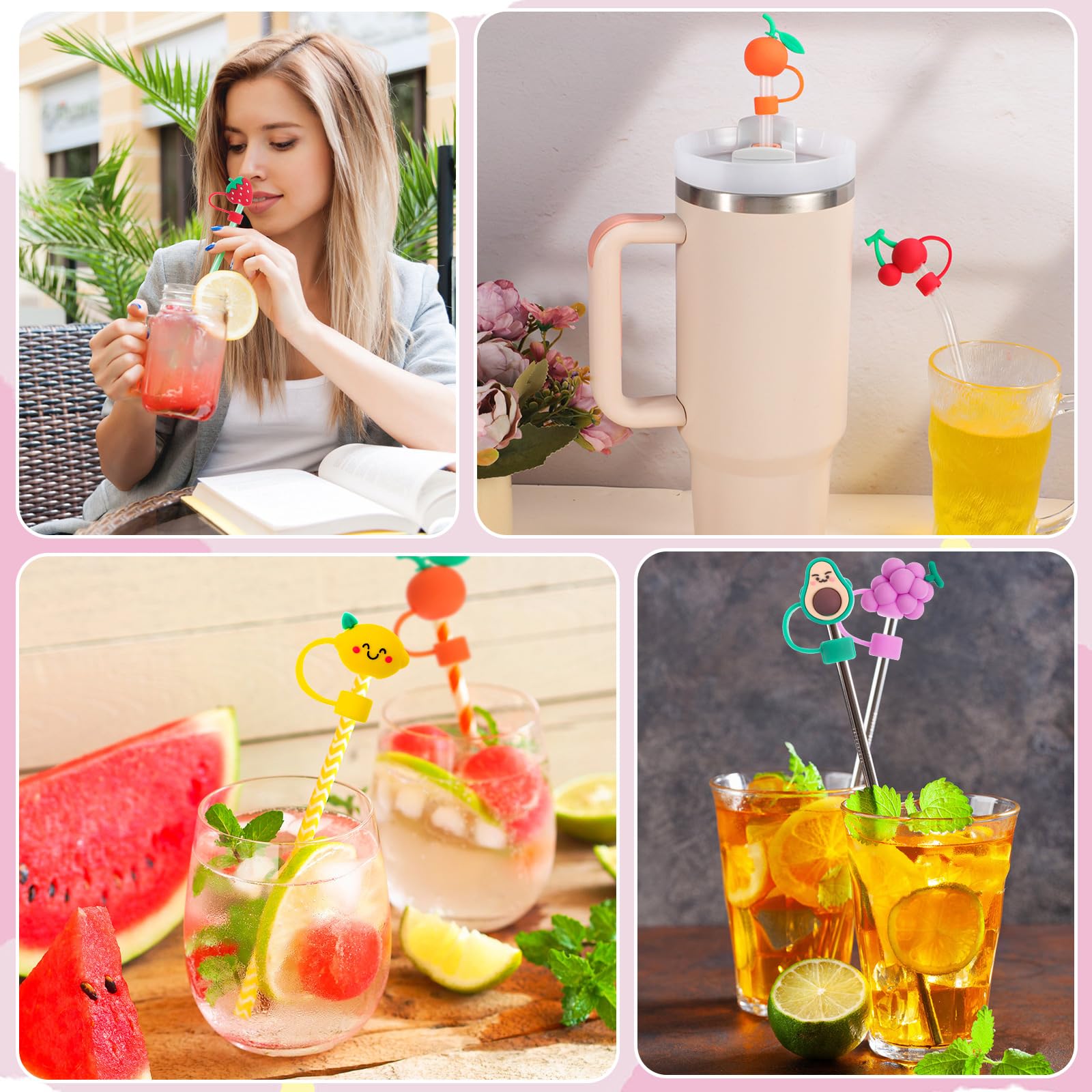 8 Pcs Straw Cover, Straws Toppers for Stanley 30&40 Oz Tumbler, Straw Caps in Various Shapes, Mother's Day Gifts for Women Girls Straws Tip Covers for 0.4 Inch/10 mm Tips ()