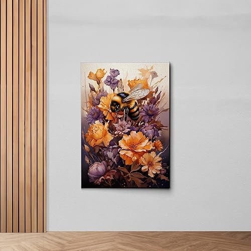 Bumble Bee Serenade, Watercolor Art Print of Bees and Flowers, Floral Wall Art for Nature,Inspired Home Decor, Canvas, Wall Decor