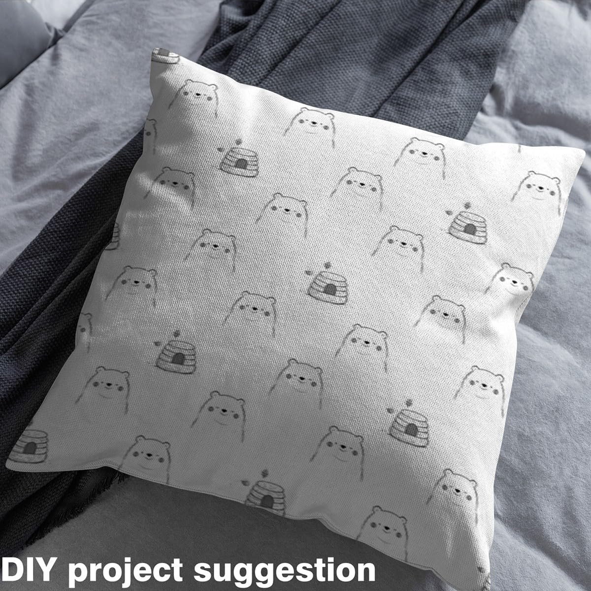 jejeloiu Bear Upholstery Fabric for Chairs 2 Yards Kids Cute Bear Print for Home DIY Projects, Soft Flannel Indoor Decor Boys Girls Teens Kawaii Fabric By The Yard Wild Animals White Grey