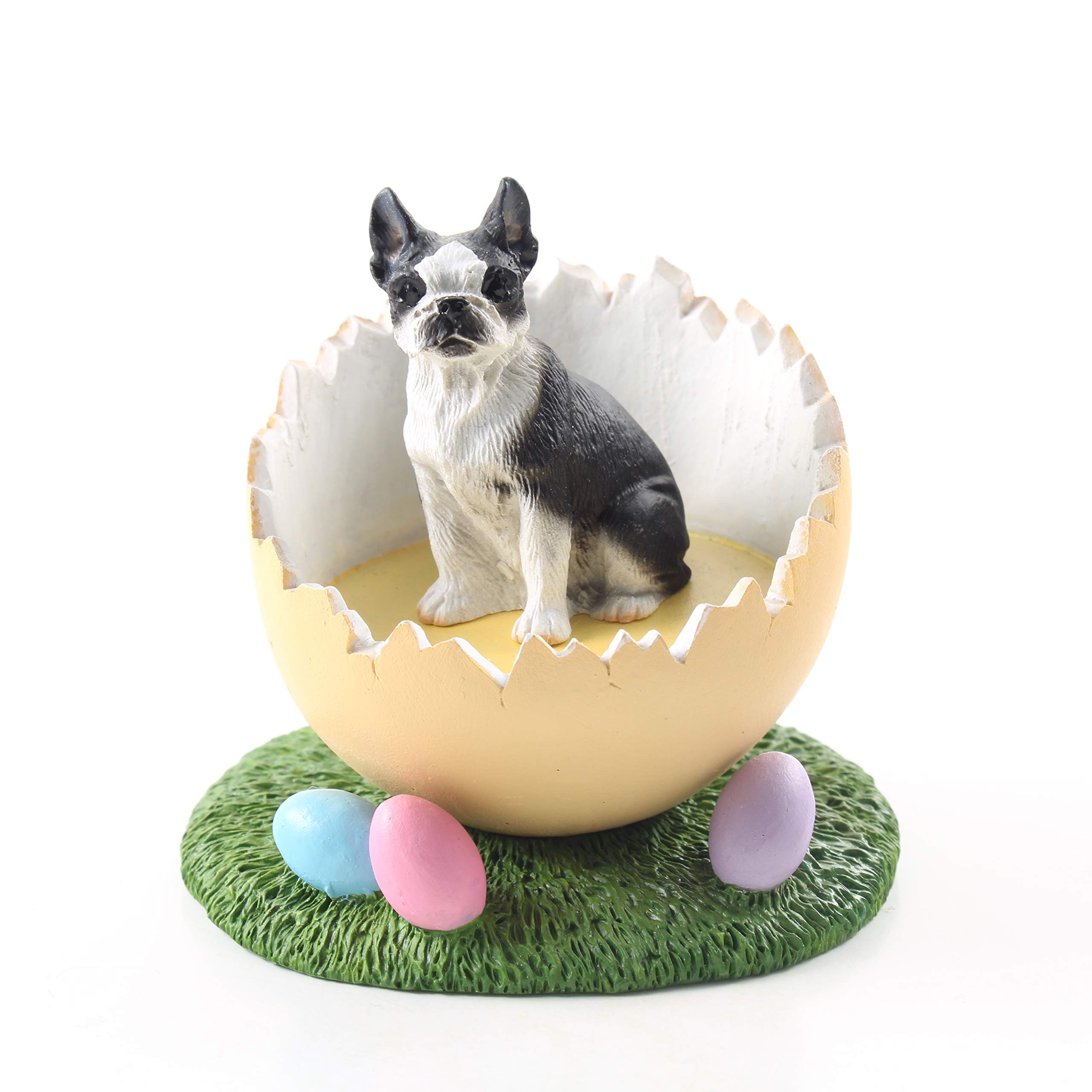 Conversation ConceptsEaster Egg Boston Terrier Figurine – Easter Statue Gift: Realistic Hand Painted Sculpture, Nursery, Home Office Desk Decor, Spring Shower Present