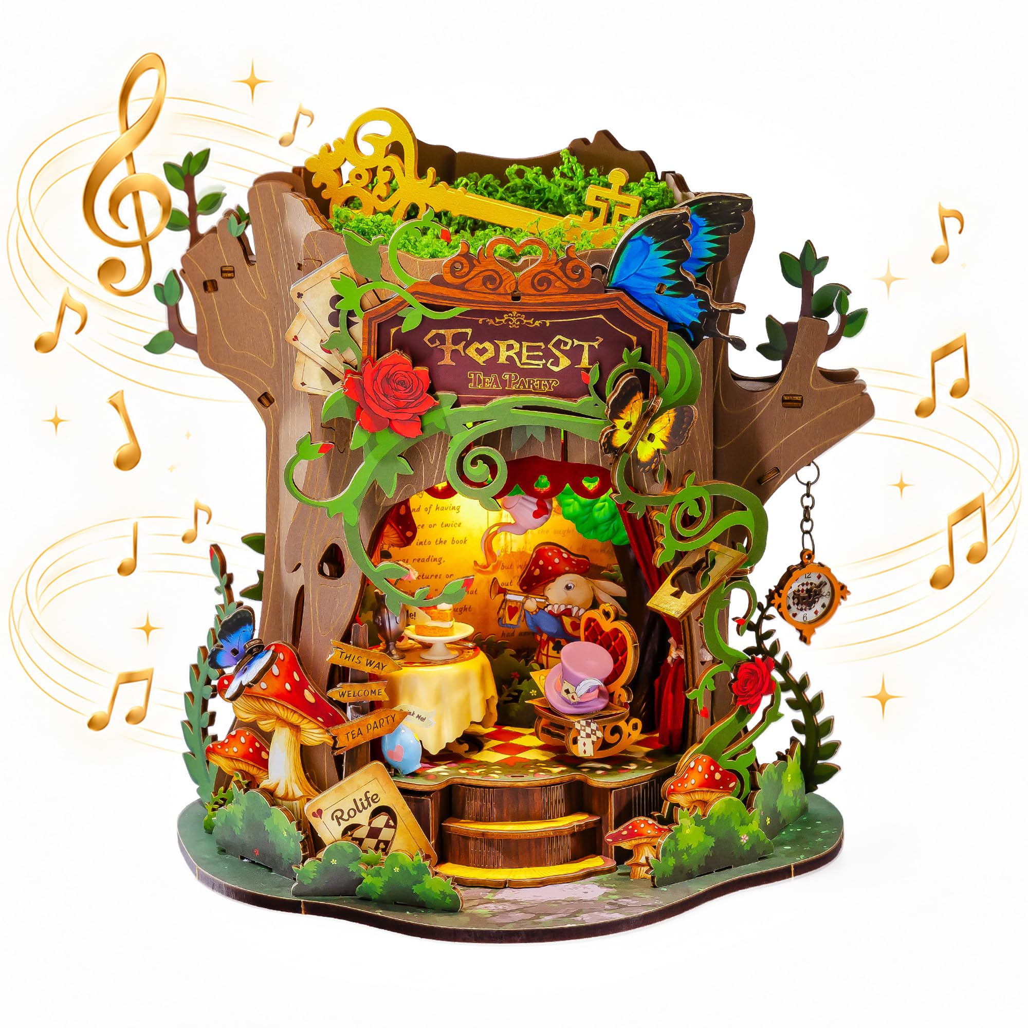 Rolife DIY Miniature Tree House Kit Music Box 3D Wooden Puzzle Book Nook | Forest Tea Par…