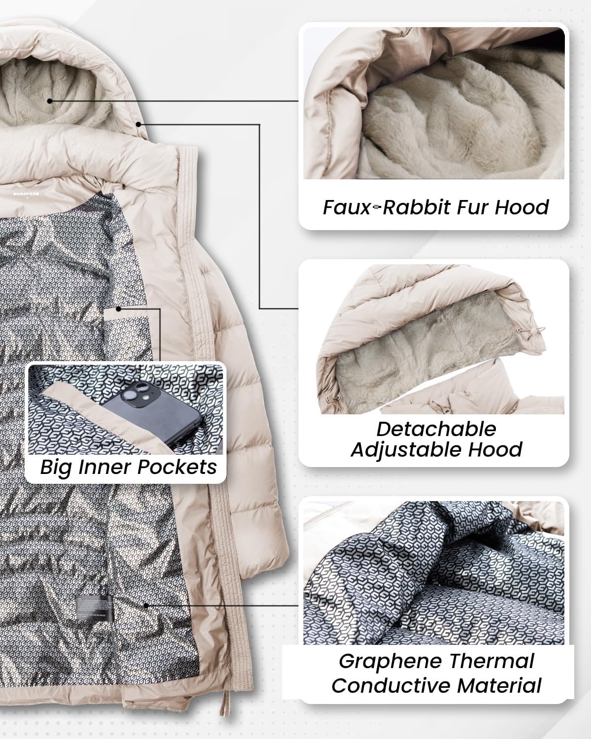 Women's Winter Down Long Jacket Thickened Puffer Warm Coat with Detachable Hood