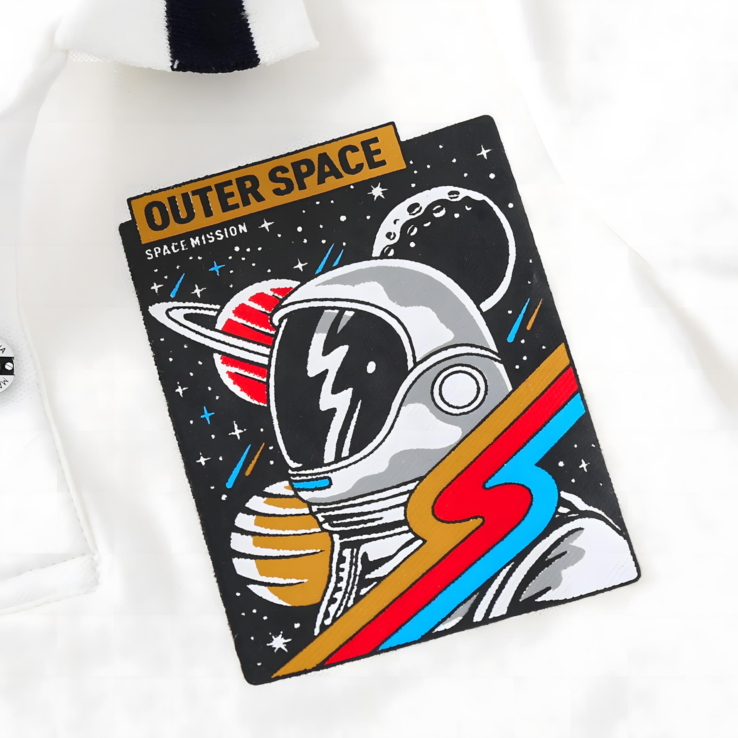 HONE BABY 100% Cotton Half Sleeve White Outer Space Design Kids Polo Tshirt for Baby Boys of 5 to 6 Years Old - Image 3 thumbnail
