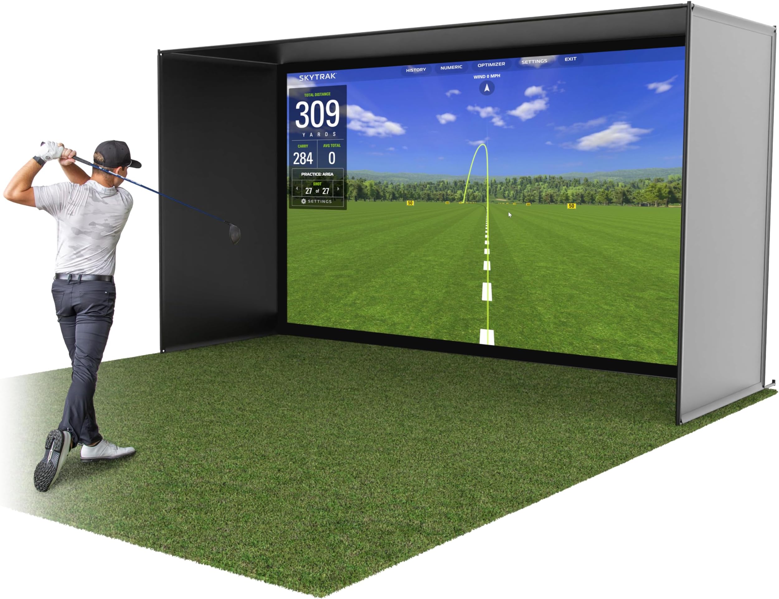 Golf Simulator Enclosure Nets - Choose 10 x 8 ft, 12 x 9 ft, or 14 x 8 ft - Complete Set with Frame and HD Impact Screen Kit