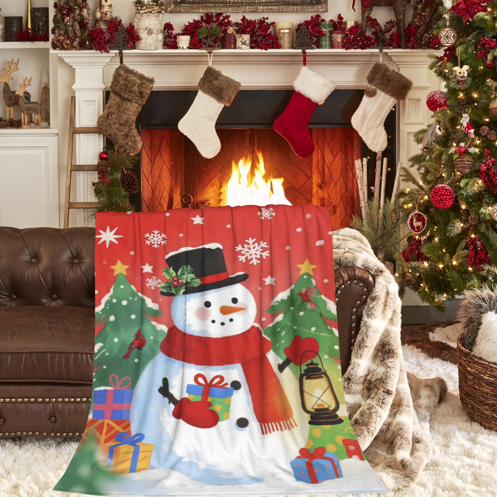 Newhomestyle Xmas Snowman Blankets, Snowflake Christmas Tree Lightweight Anti Pilling Flannel Blanket - Image 2