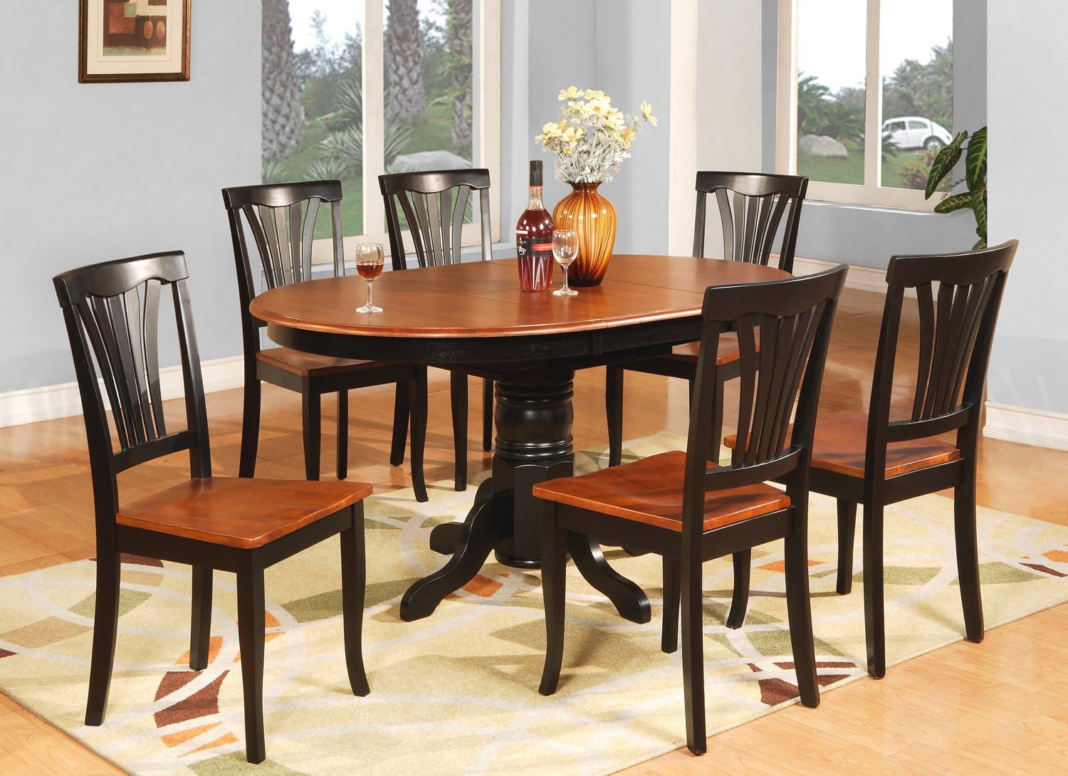 Avon 7PC Oval Dinette Dining Table 6 Wood Seat Chairs