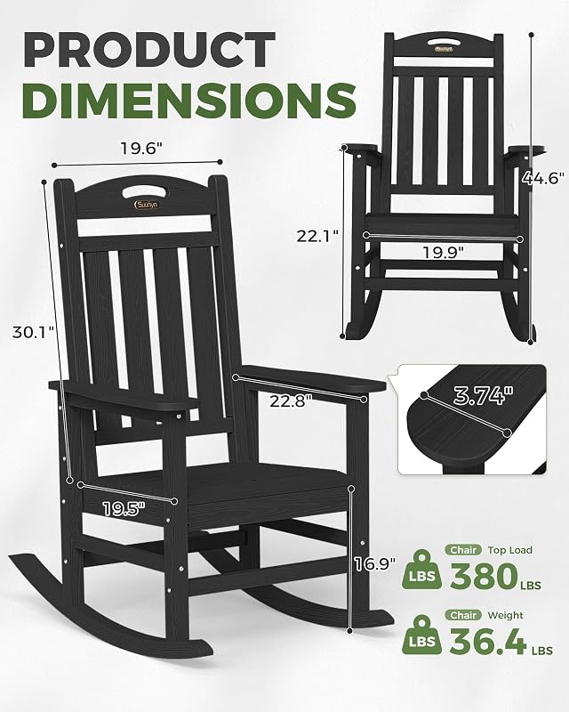 SUUNYN Outdoor Rocking Chair, Oversized Patio Rocking Chair, All Weather image 3