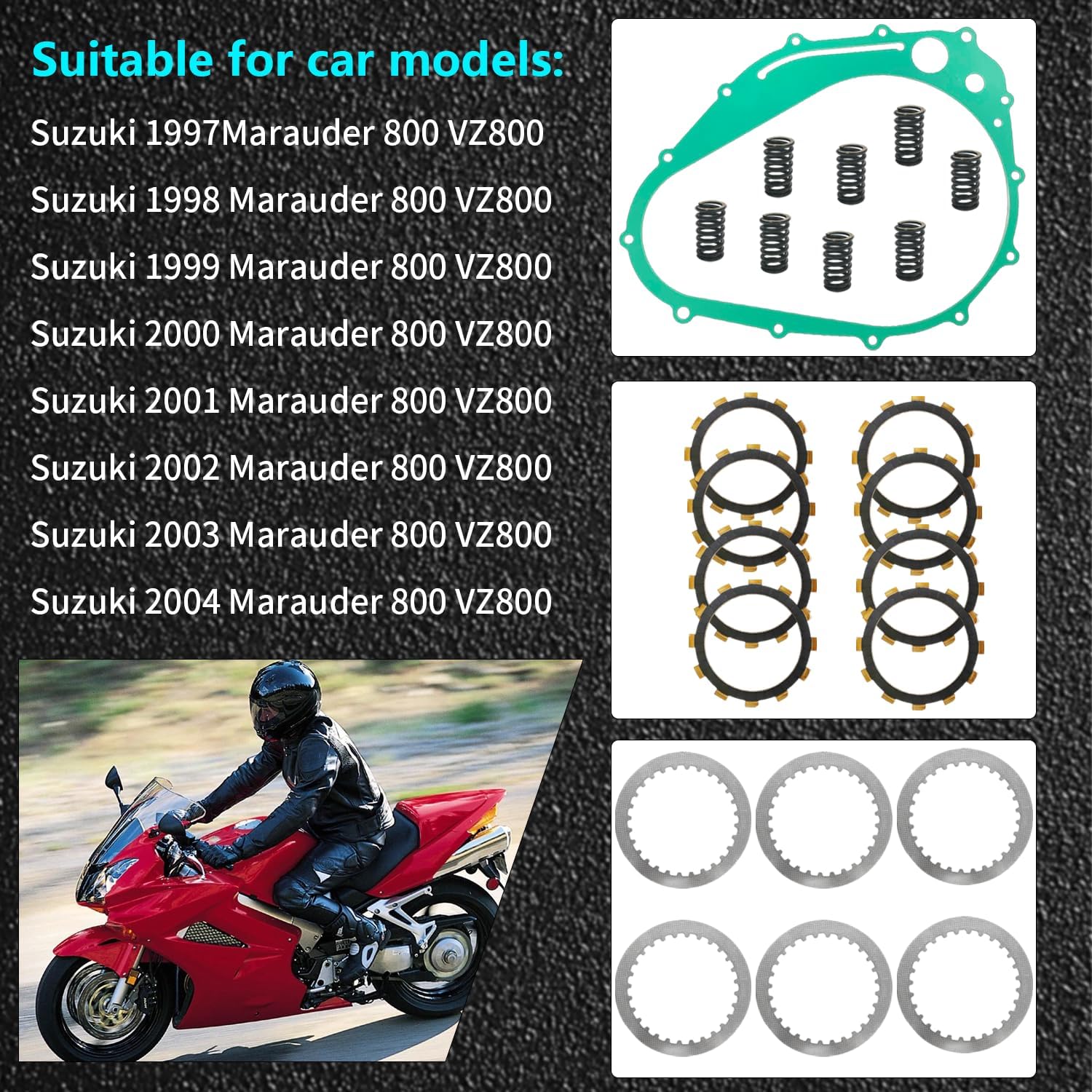 Extra Plate Friction Steel Clutch Plates & Gasket Kit Fit for Suzuki 1997-2004 Marauder 800 VZ800 OEM#21442-37401