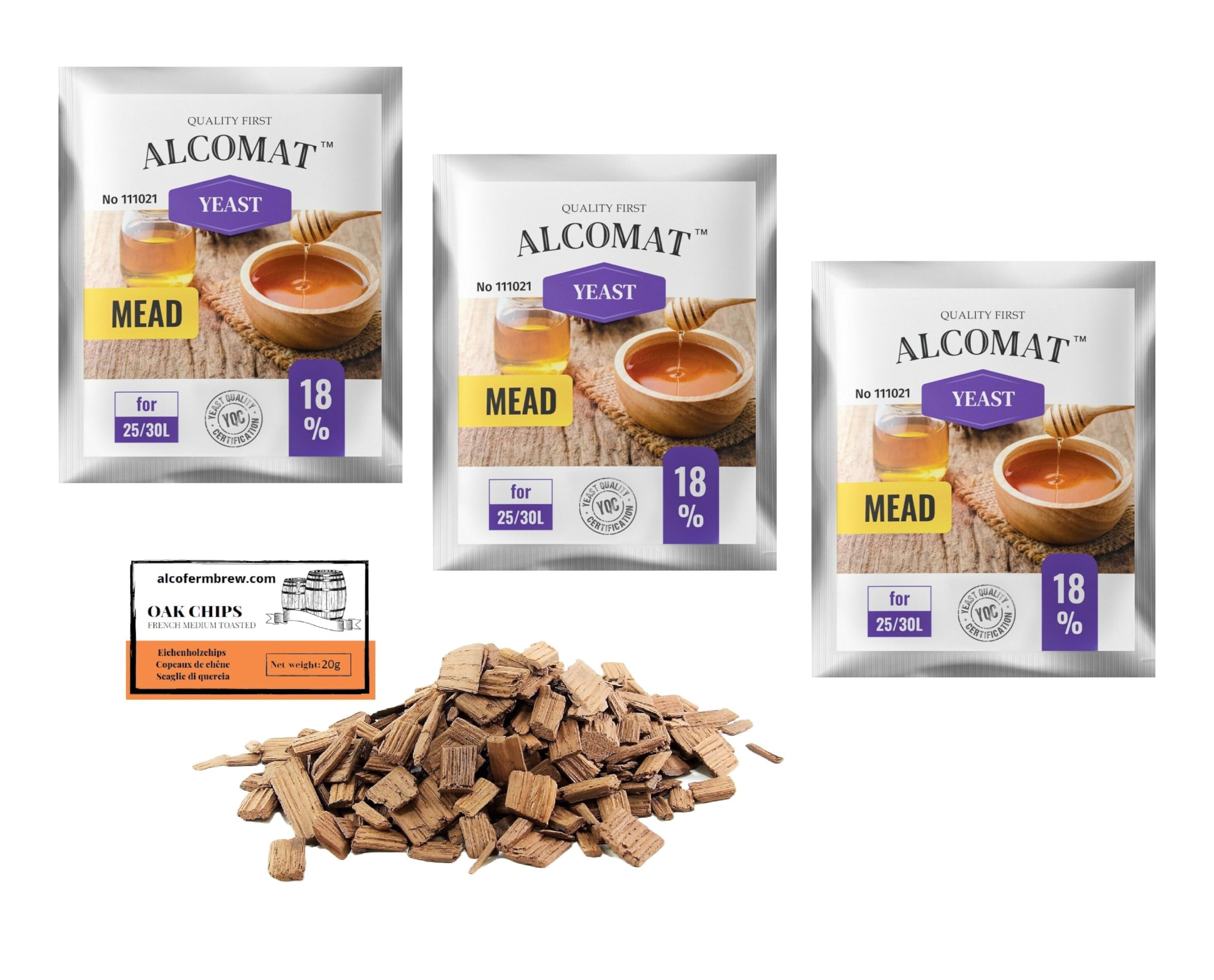 3 x Alcomat 5/25L, Lievito di idromele - Lievito per la fermentazione dell'idromele, Lievito per miele, Lievito di vino