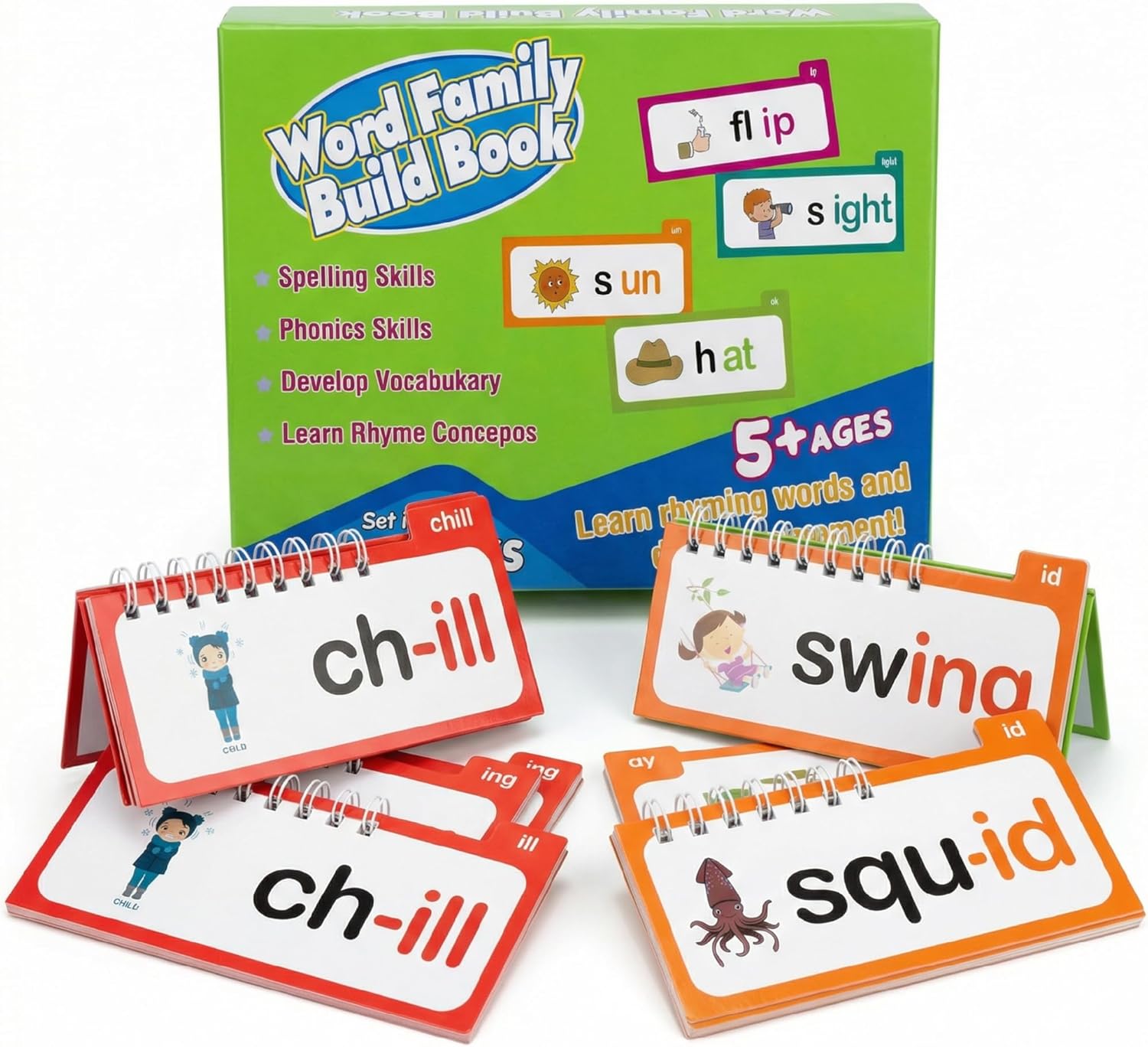 40 Read and Rhyme Flip Books,Phonics Word Family Build Book Learn to Read Phonics Flash Cards,Educational Flash Cards Set for Kids, ABC Letter Sounds and Word Families Vocabulary Learning Cards