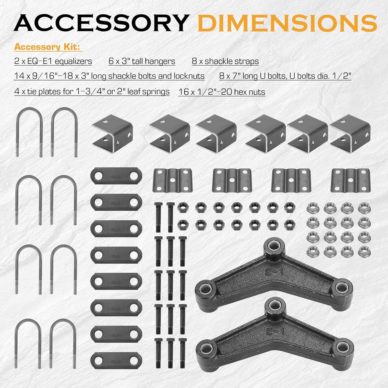 Tandem Trailer Leaf Spring 5 Leaf Double Eye 3000 lbs Cap for 6000 lbs Axle Suspension, Hanger & U-Bolt kit 25-1/4" Length fits for SW5, for Round Trailer Axle - Set 4
