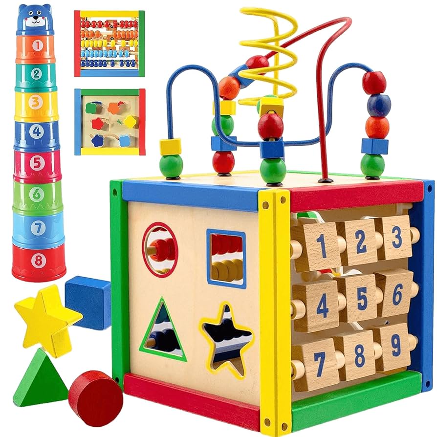Amazon.com: Wooden Activity Play Cube 6 in-1 for Baby with