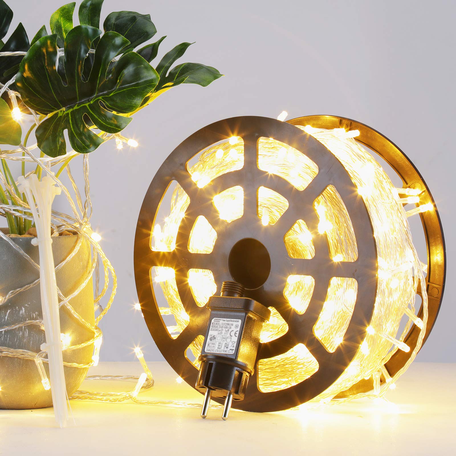 Luci Natale Esterno 500LEDs 100M,GlobaLink Luci Albero di Natale IP44 Impermeabile,8 Modalità Luce,Funzione Memoria Luci Natalizie Decorazione Natalizia per Casa Giardino Matrimonio Feste-Bianco Caldo