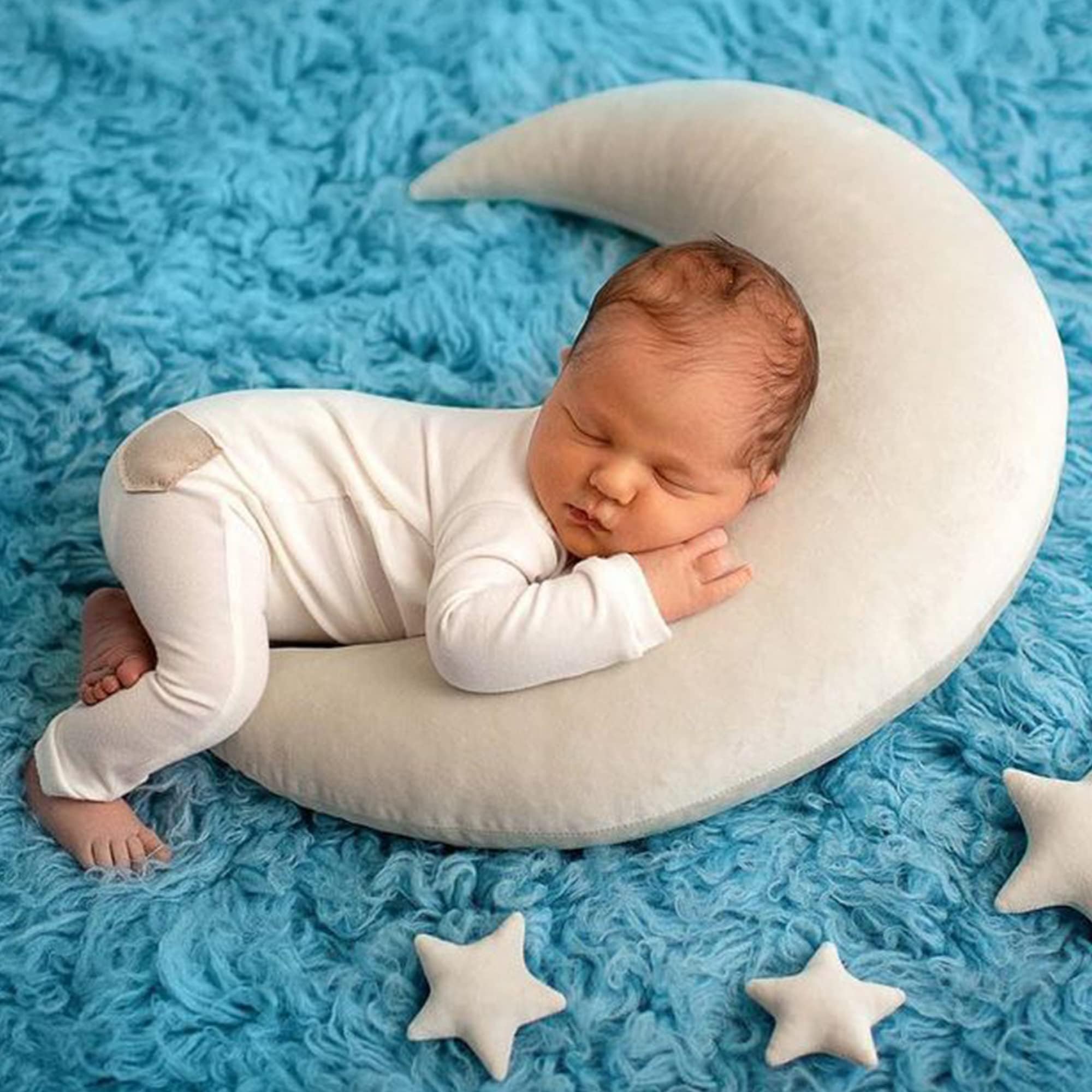 Puntelli fotografici neonati, mezzaluna posa cuscini e stelle, accessori per la fotografia del bambino decorazione cesto foto oggetti di scena bambino servizio fotografico accessori di scena