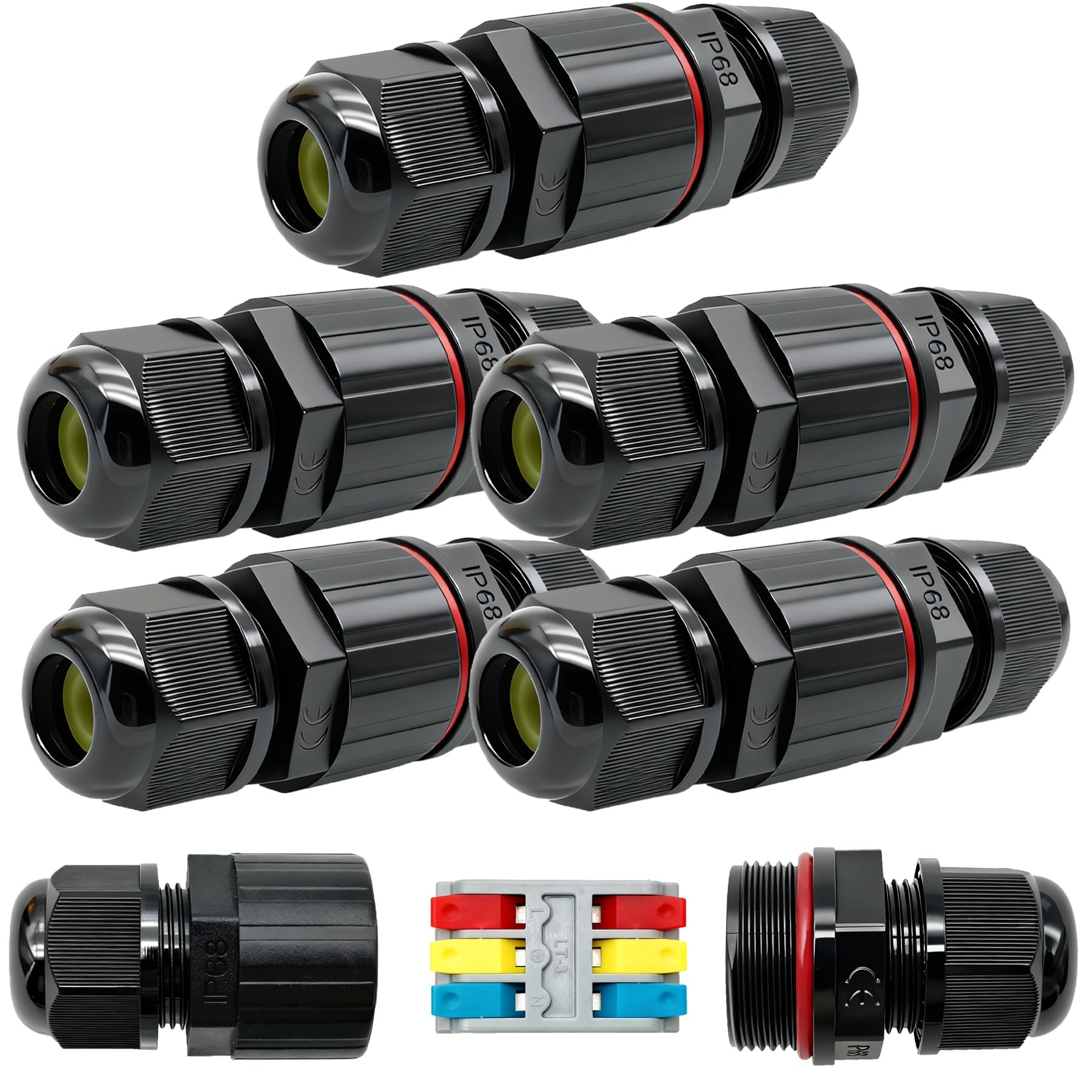 Conector IP66 Estancos, CTRICALVER Empalmes Cables Electricos Estancos, 3 Polos Conector Estanco, Conectores Electricos IP66 para Diámetro de Cable de Ø6-12 mm(5-pack)