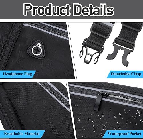 Miniatura 3 de Riñonera delgada para correr para hombres y mujeres, resistente al agua, soporte de teléfono de 3 bolsillos para correr, caminar, ciclismo, cintura