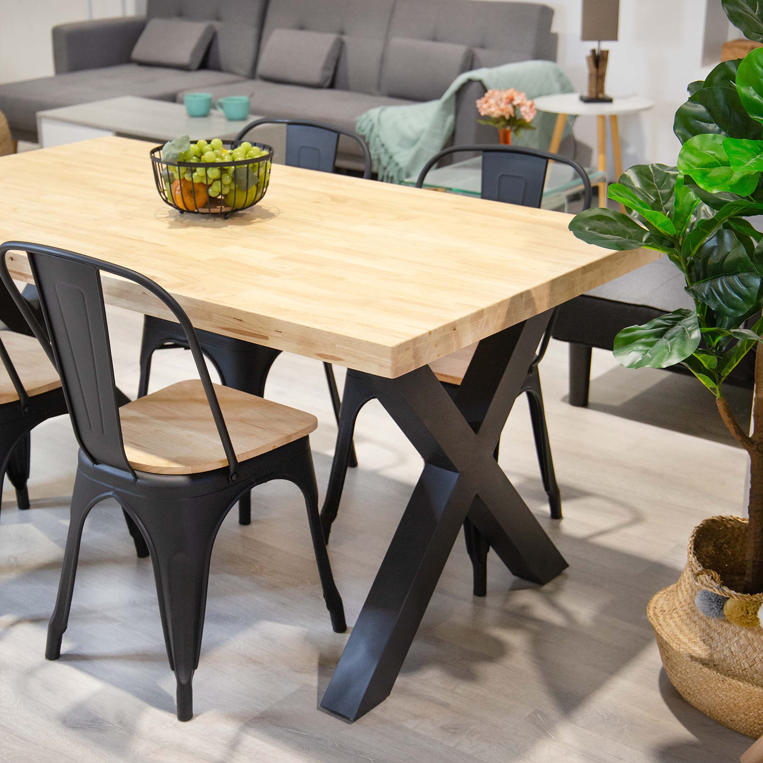 Adec Group X-Loft, Mesa de Comedor, Mesa de Salon, Acabado en Roble Salvaje y Patas Metalicas Negro, Medidas: 160 cm (Largo) x 90 cm (Ancho) x 76 cm (Alto)
