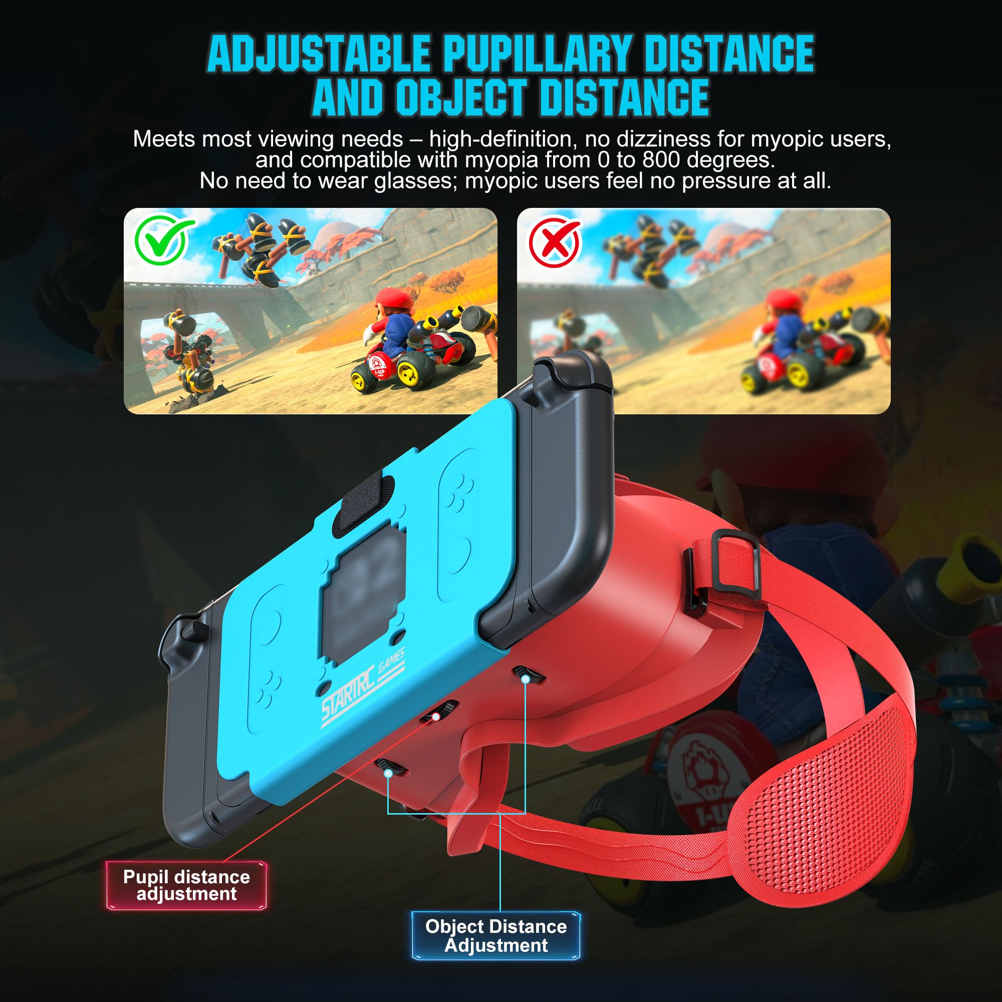 Auriculares VR para Nintendo Switch 2 (2025), lentes HD ajustables y cómoda correa para la cabeza para gafas de realidad virtual SW2, gafas 3D para accesorios Switch 2 (azul rojo)
