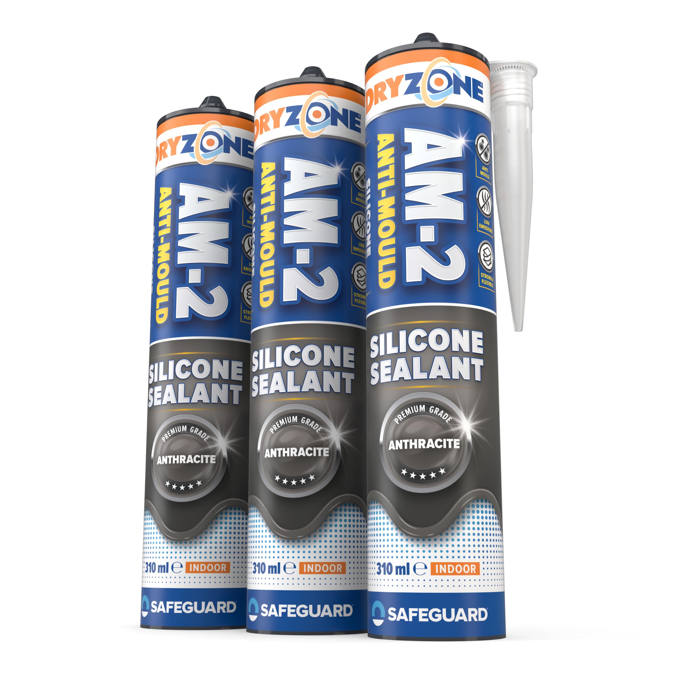 Dryzone Silicone Sealant Anthracite Grey Anti Mould 310ml x 3 Pack