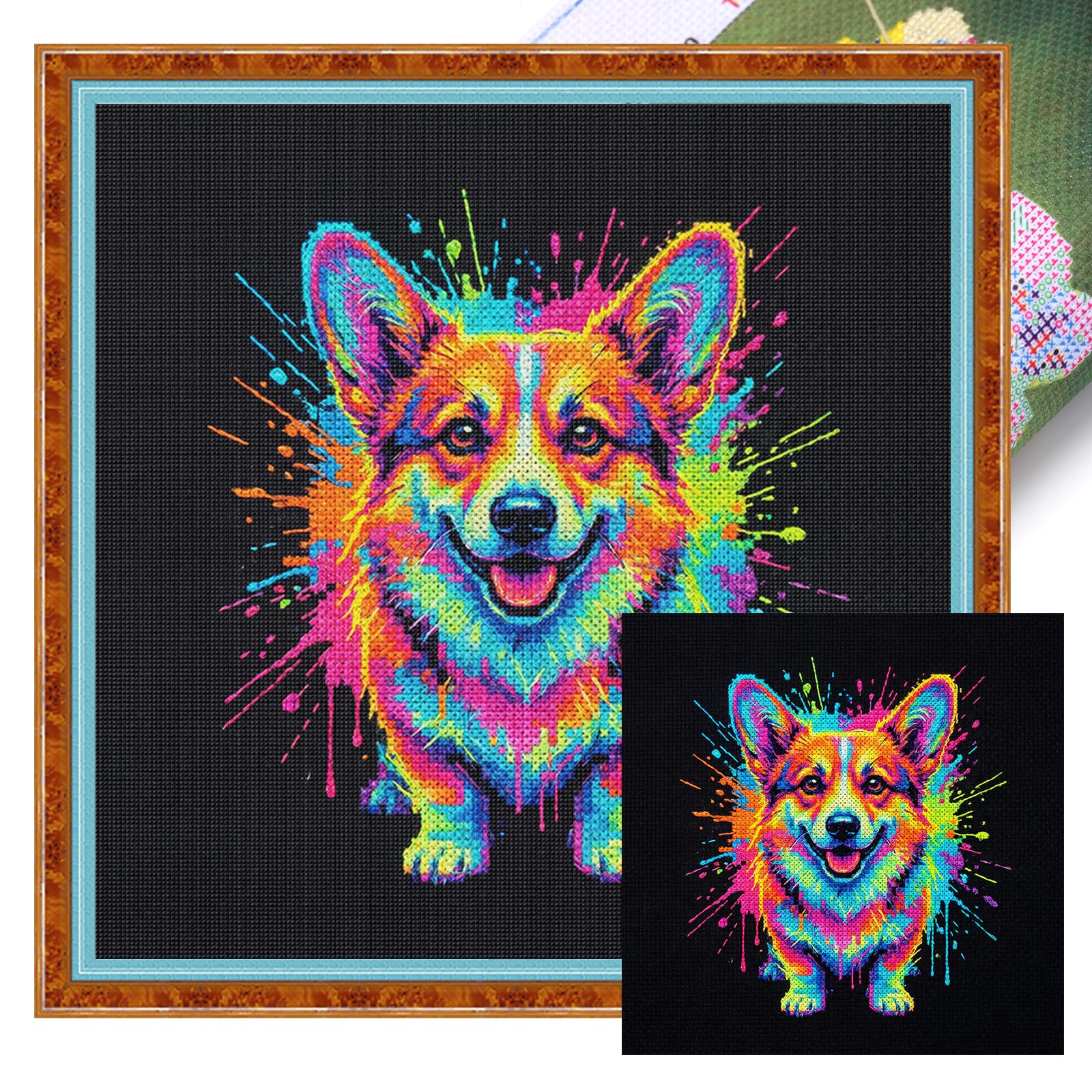 POETRYDRAW Corgi Full 14CT DIY Stamped Cross Stitch Kits 11.81x11.81inch Embroidery Needlepoint Starter Kits for Beginners Adults Home Decor (Corgi)