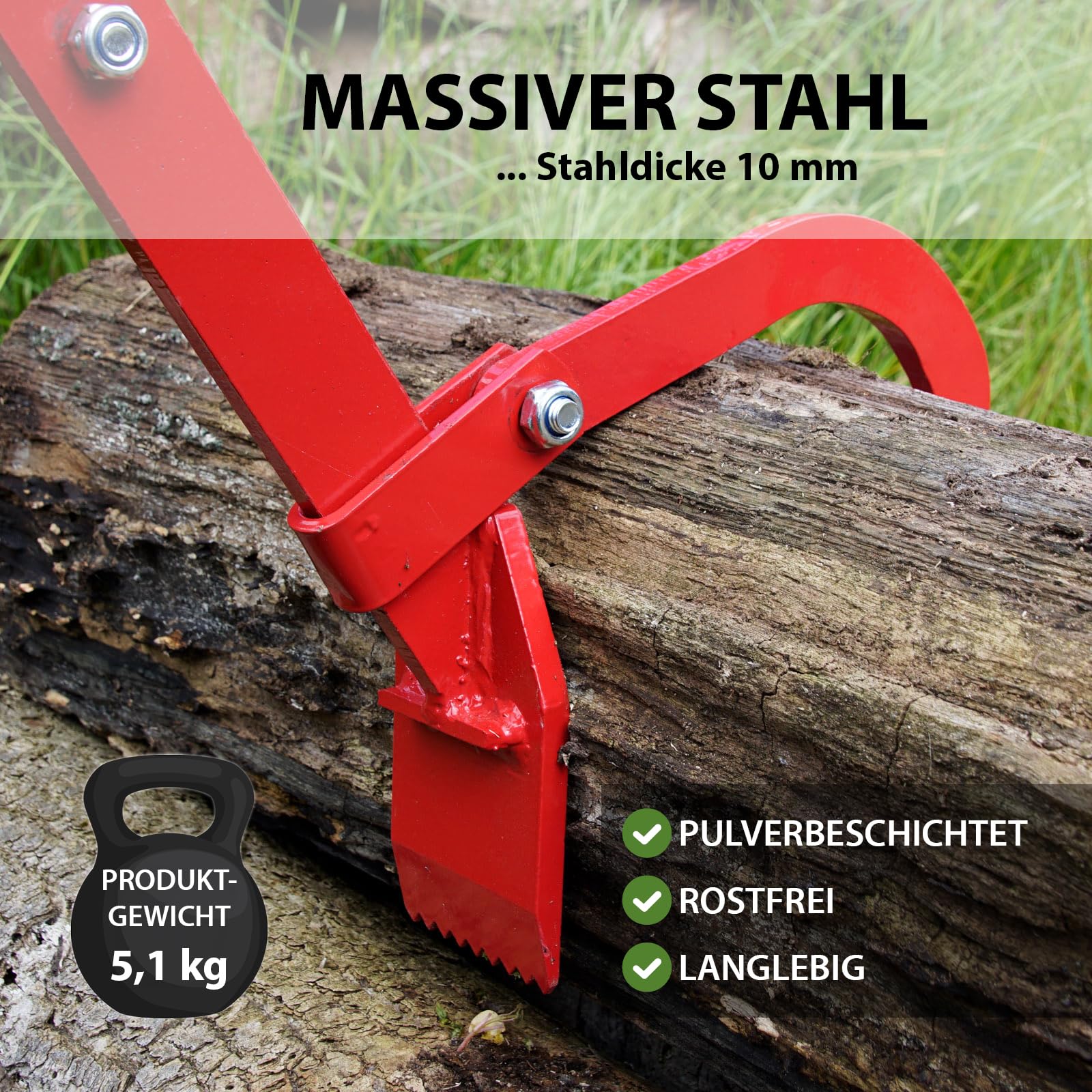 TRUTZHOLM Fällheber mit Wendehaken 115 cm lang Zahnplatte 10 cm breit rutschfester Griff Fällhilfe aus Stahl zum Fällen Anheben Drehen von Baumstämmen bis 540 mm geschmiedeter Stammwender in rot