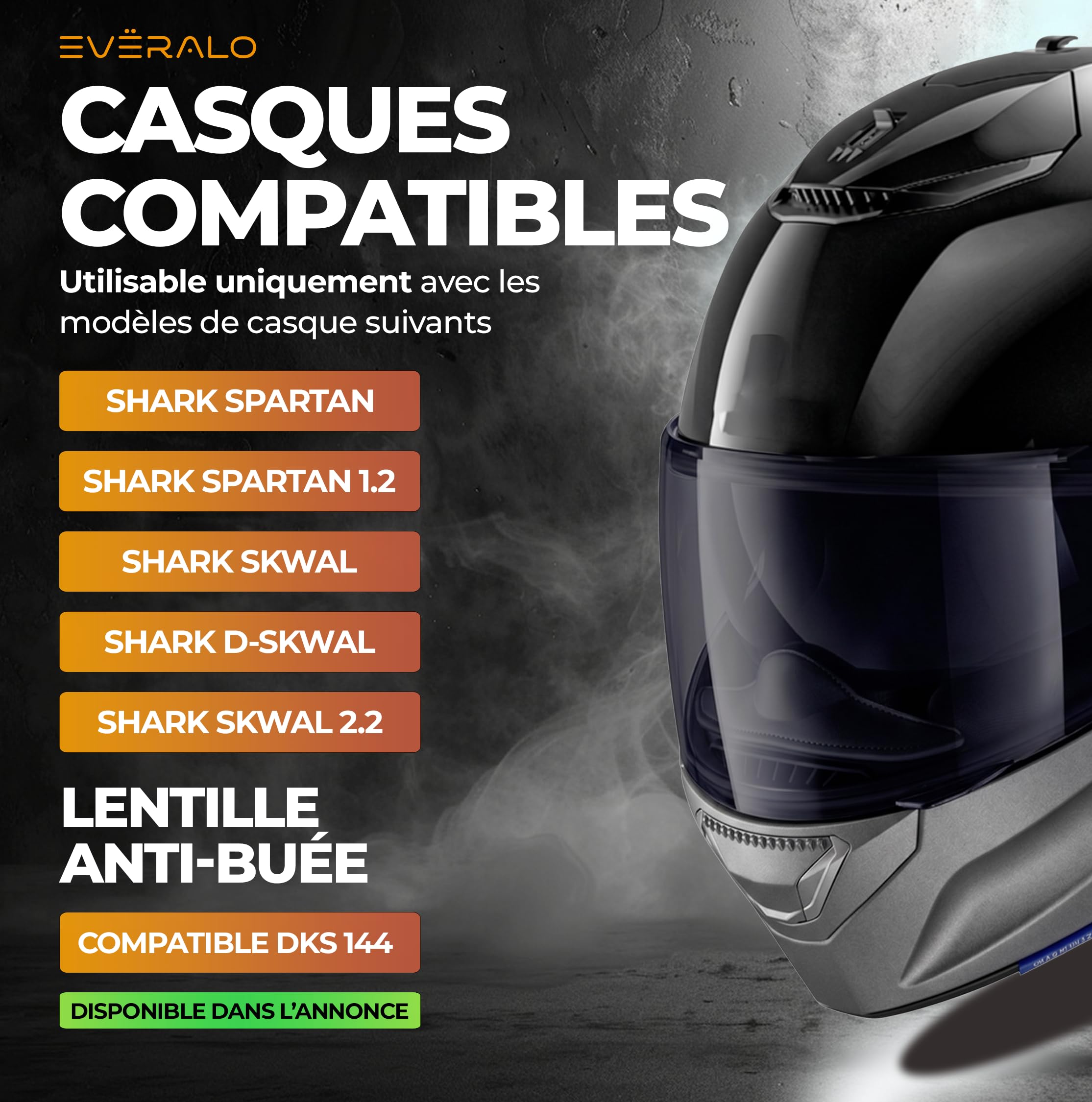 Visière pour Shark Spartan - Skwal - D Skwal - Vz160 - Vz165 | Écran compatible aussi avec Spartan 1.2 - Skwal 2 - D Skwal 2 - antibuée originale