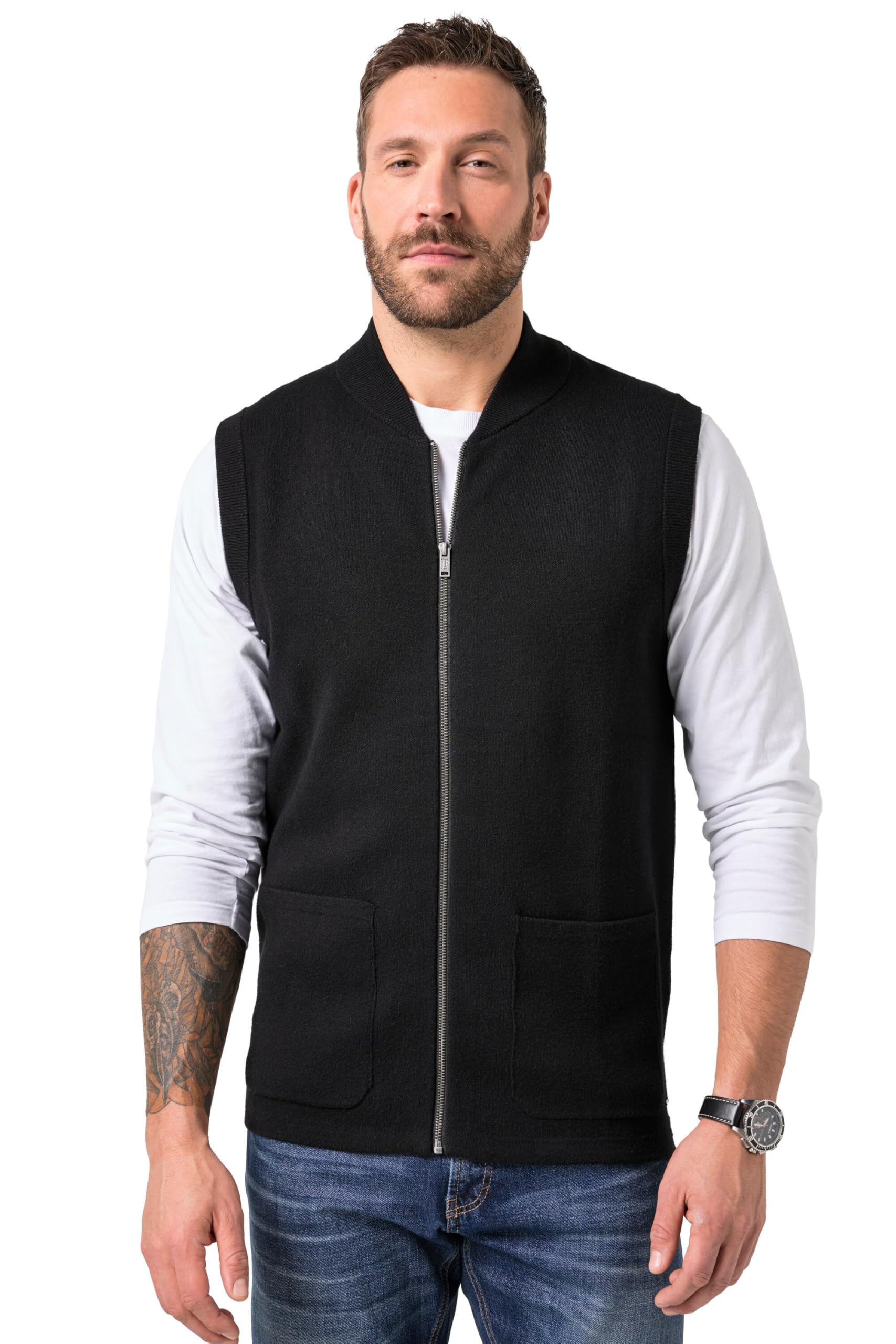 JP 1880 Herren große Größen Übergrößen Menswear L-8XL Weste, elastischer Strick, Collegekragen, Zipper 845235